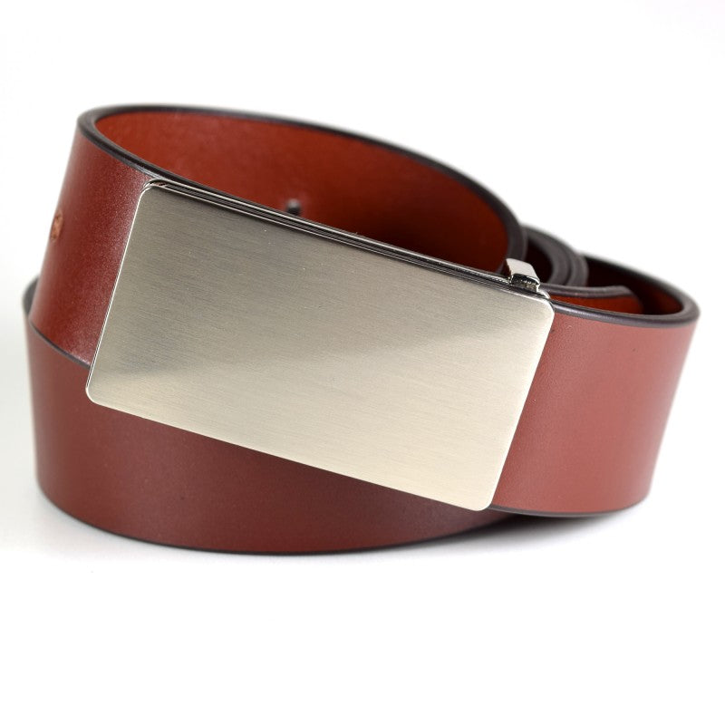 Full-Grain Leather Belt – Adjustable, Brushed Nickel Buckle by Papillon at www.brixbailey.com