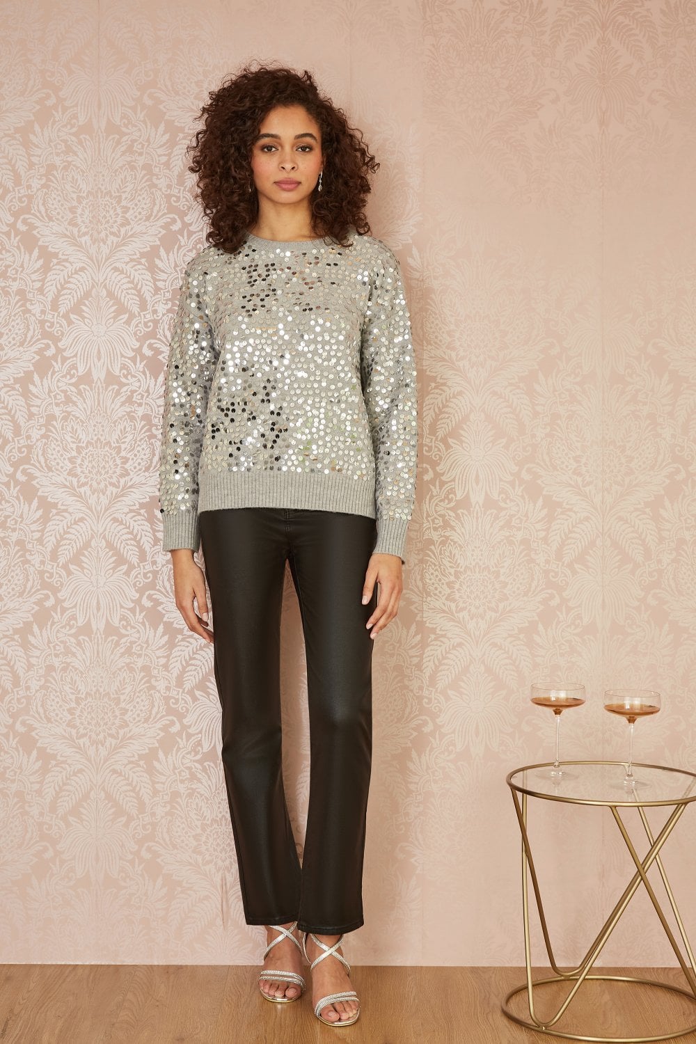 Mela Grey All Over Sequin Relaxed Fit Jumper