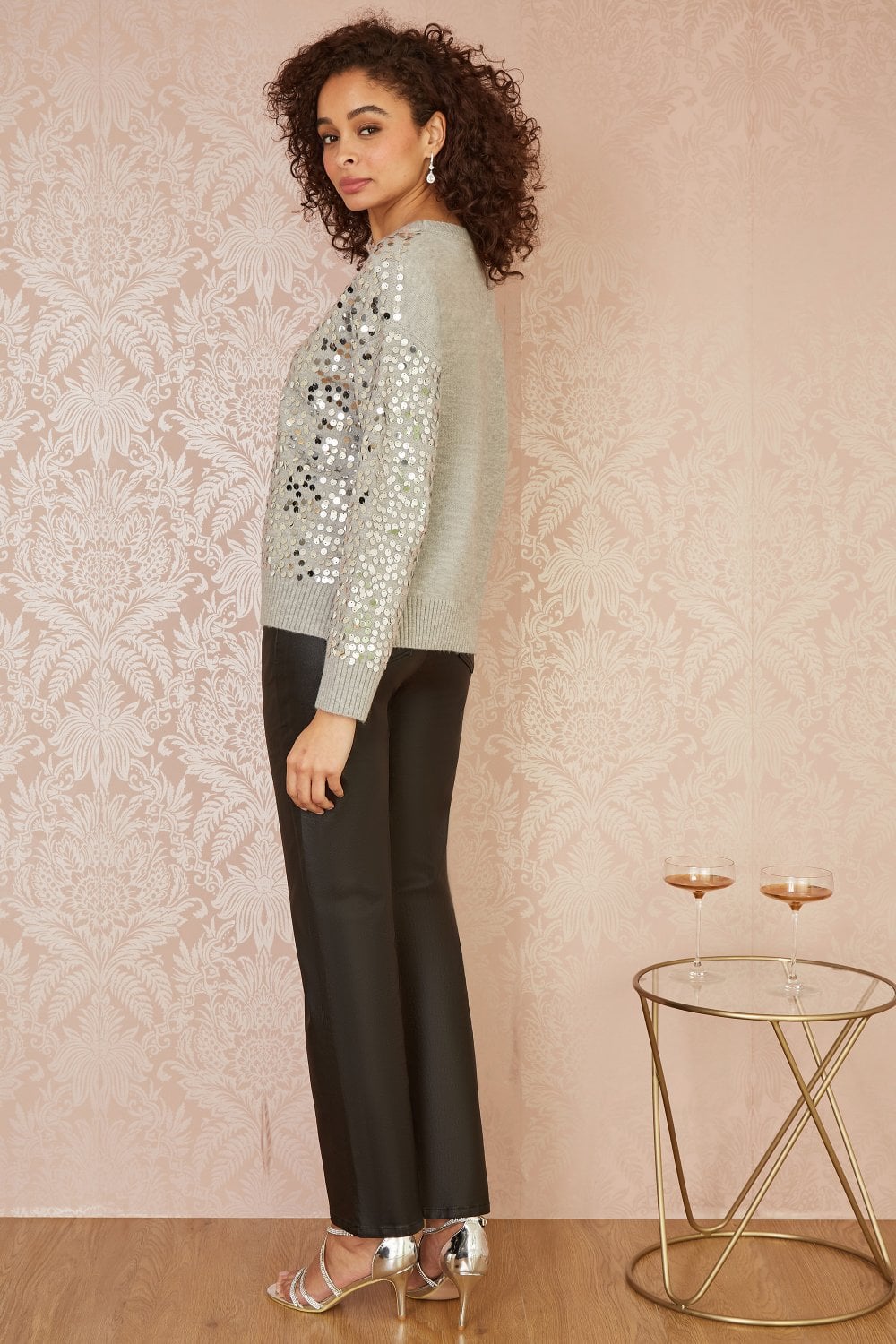 Mela Grey All Over Sequin Relaxed Fit Jumper