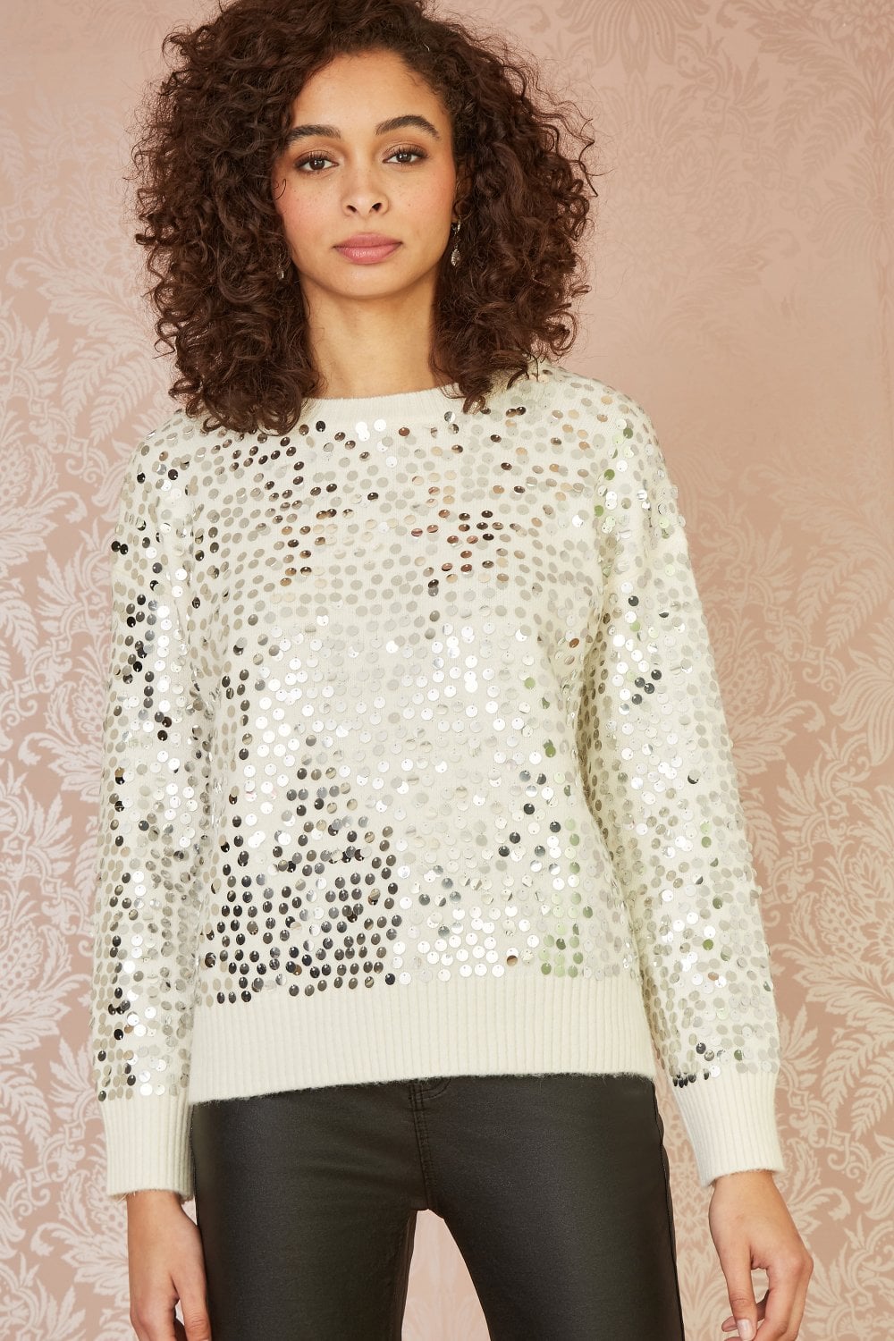Mela Ivory All Over Sequin Relaxed Fit Jumper