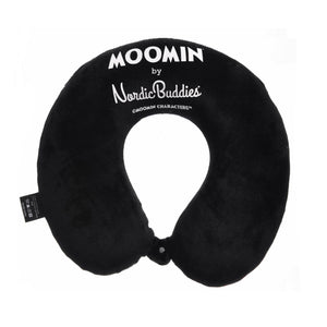 a soft moomin travel pillow in calming petrol blue, gently cradling the neck for restful sleep