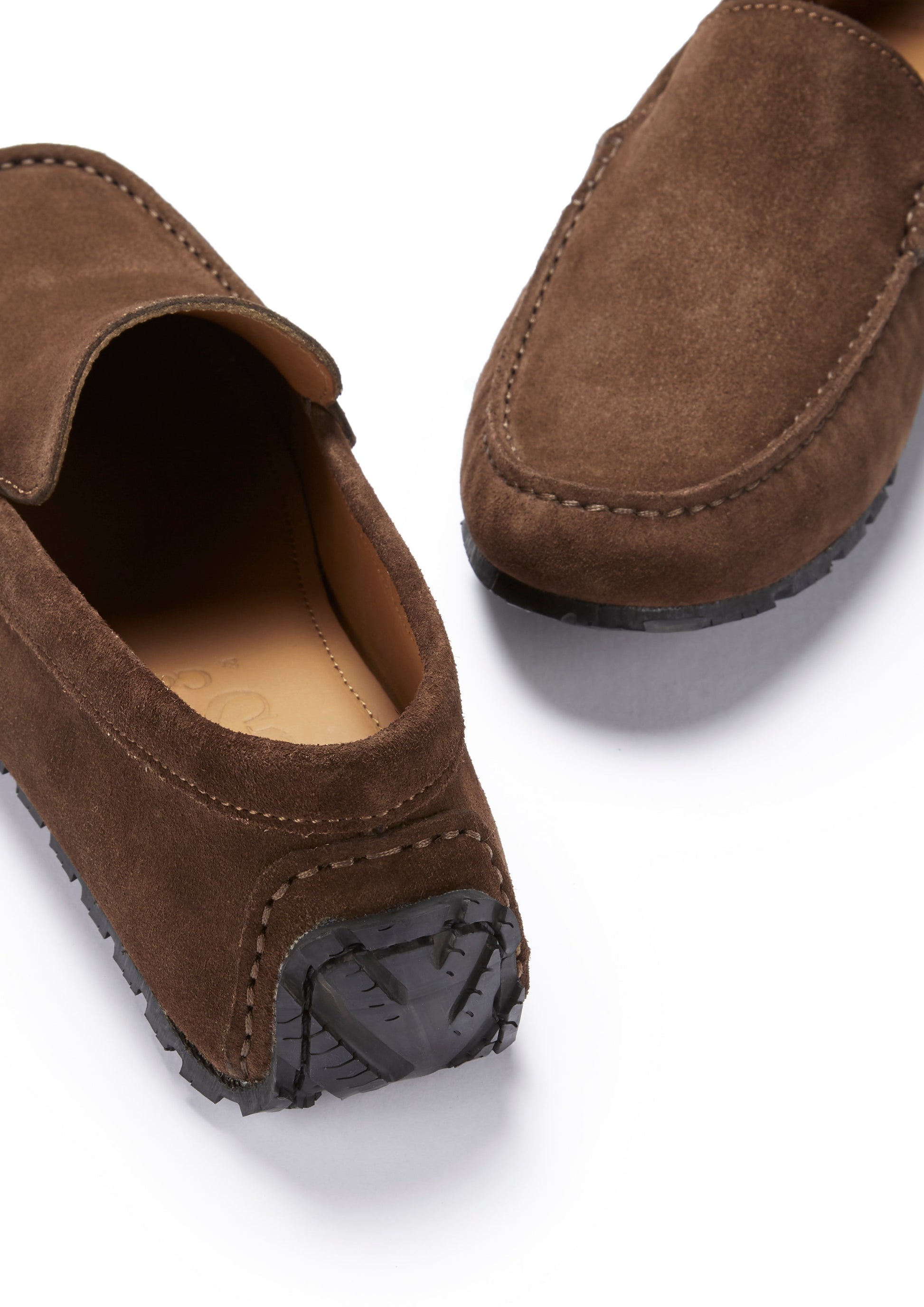 Brown Suede Driving Loafers with Recycled Tyre Sole