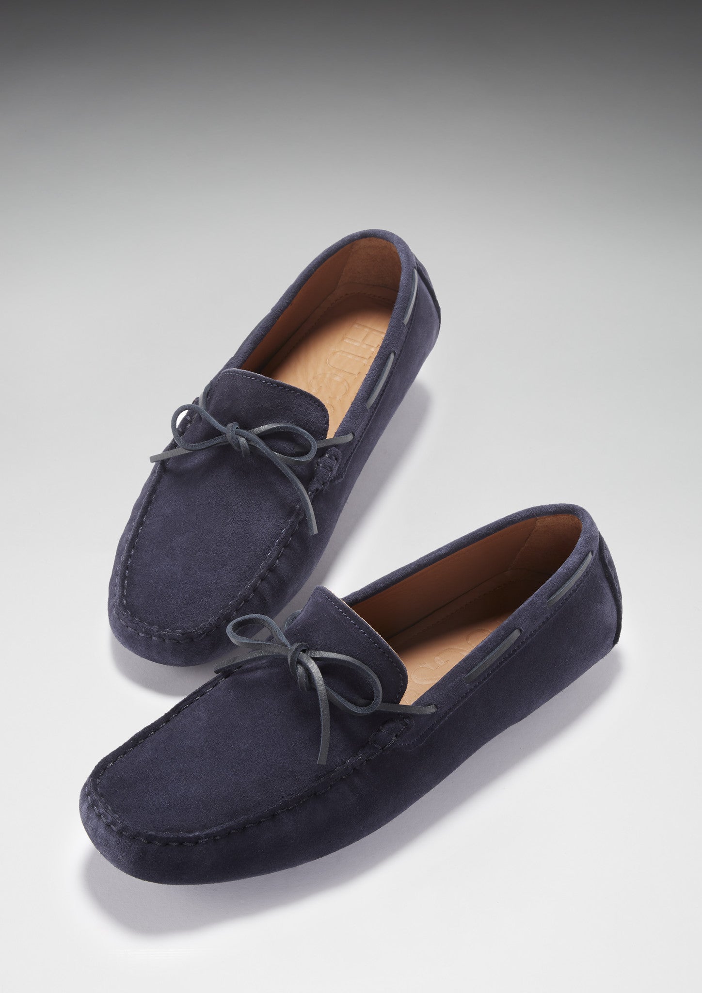 Navy Blue Suede Driving Loafers with Lacing