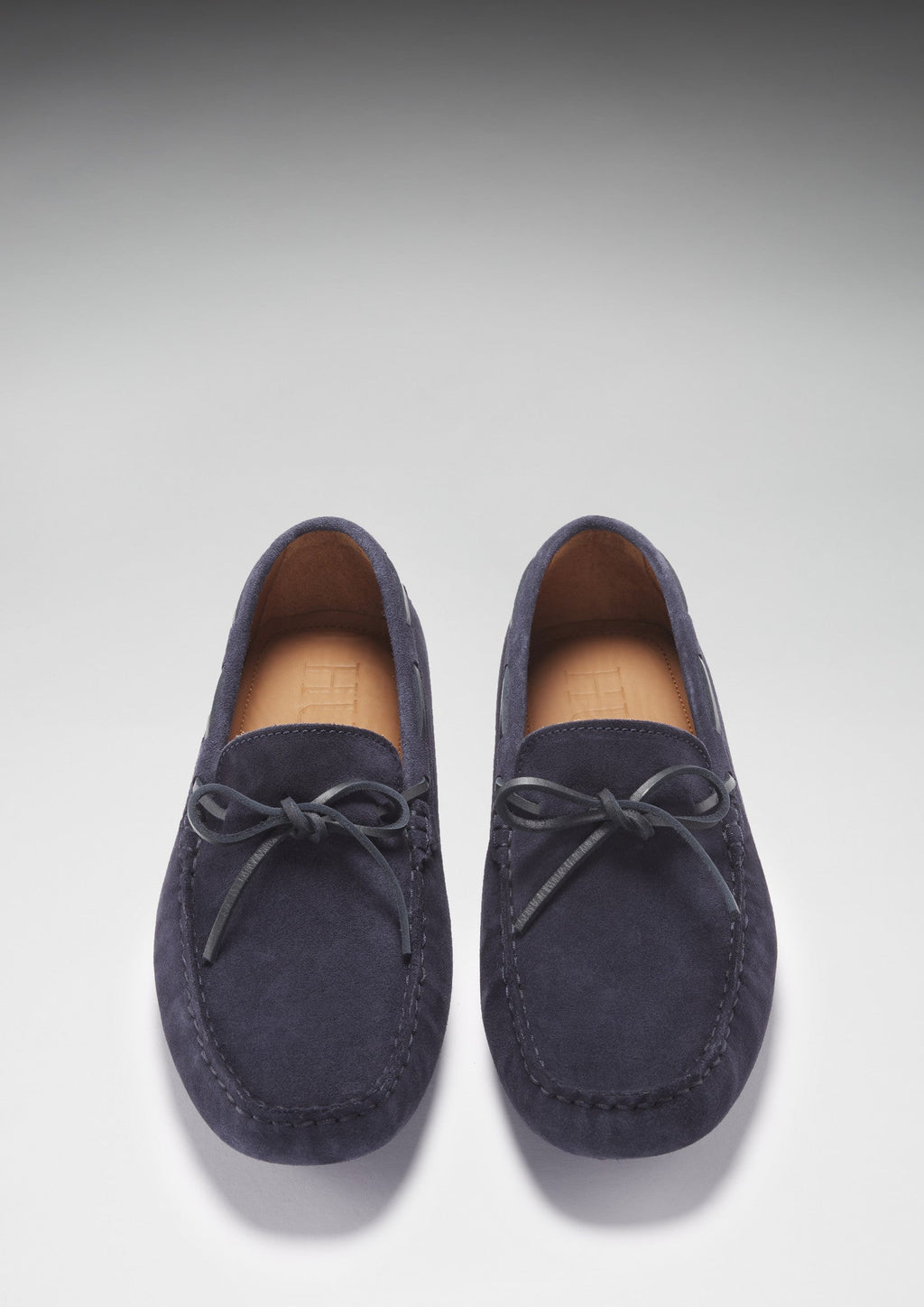 Navy Blue Suede Driving Loafers with Lacing