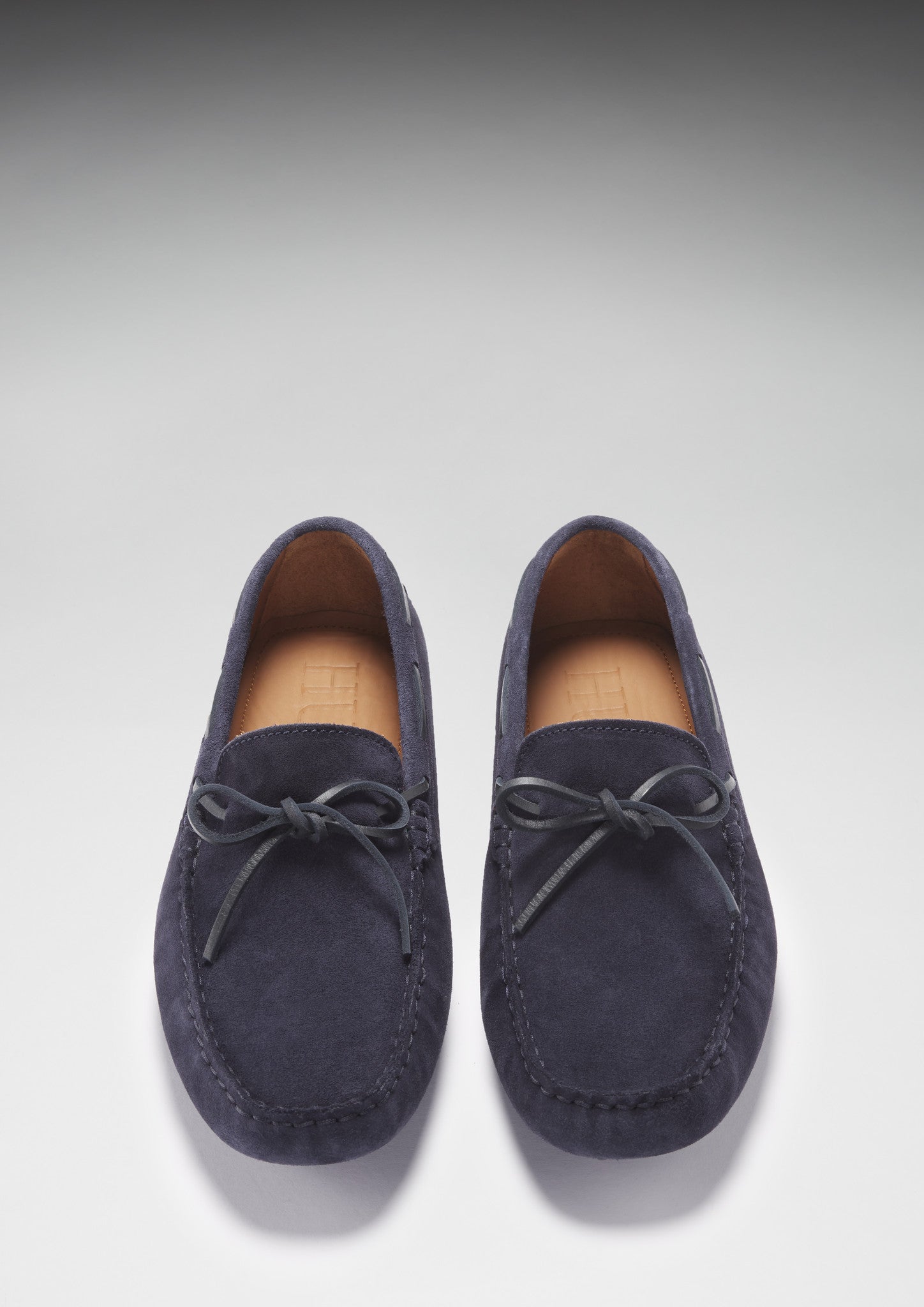 Navy Blue Suede Driving Loafers with Lacing