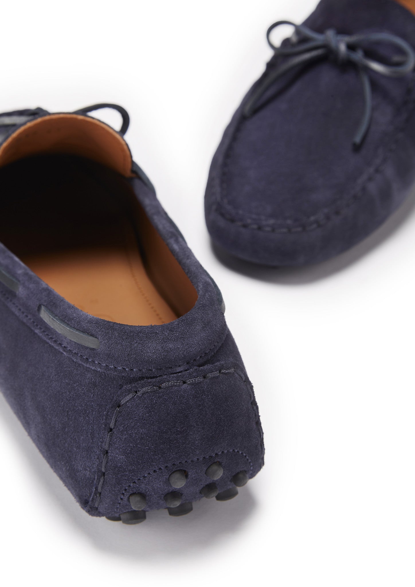 Navy Blue Suede Driving Loafers with Lacing
