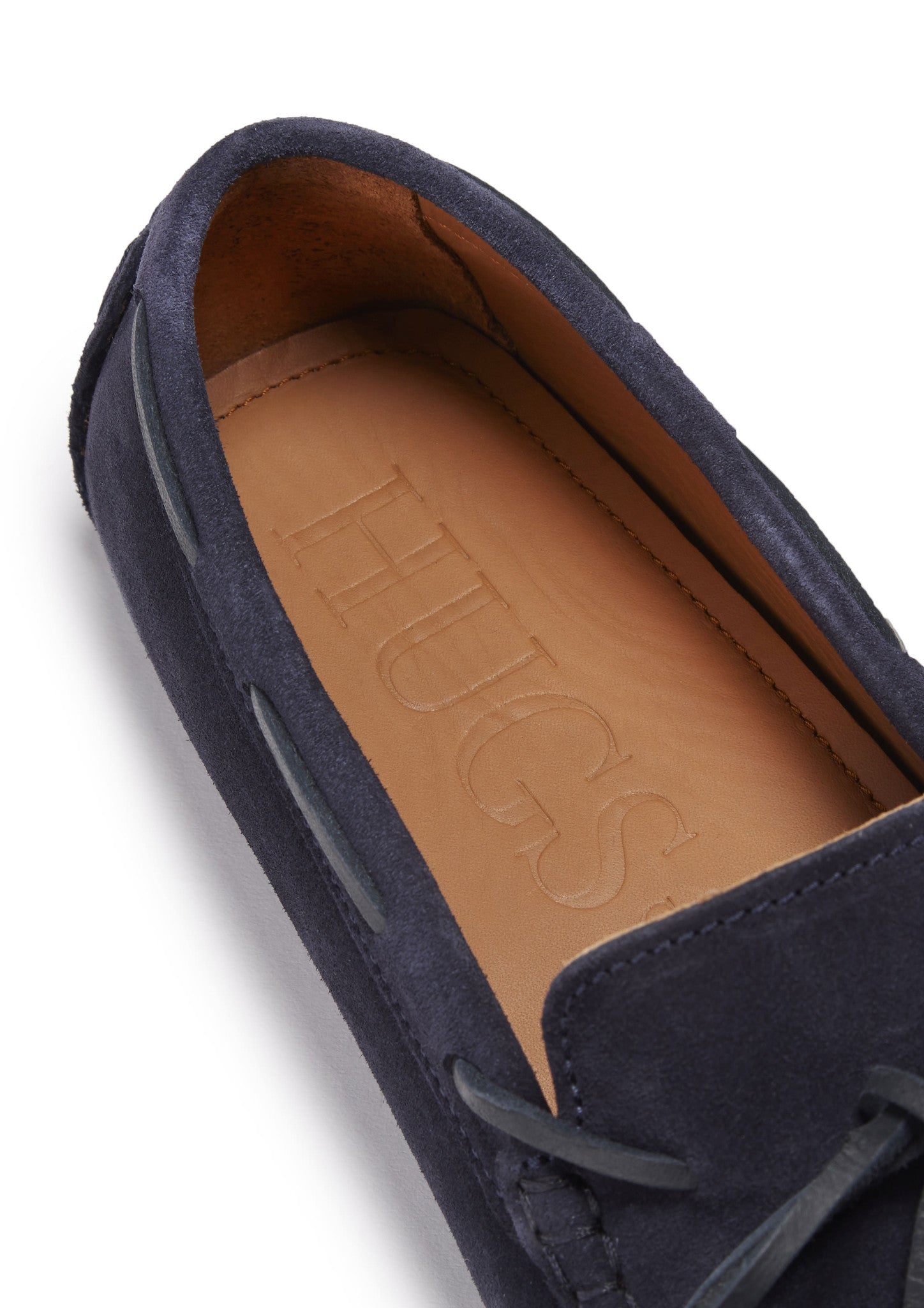 Navy Blue Suede Driving Loafers with Lacing