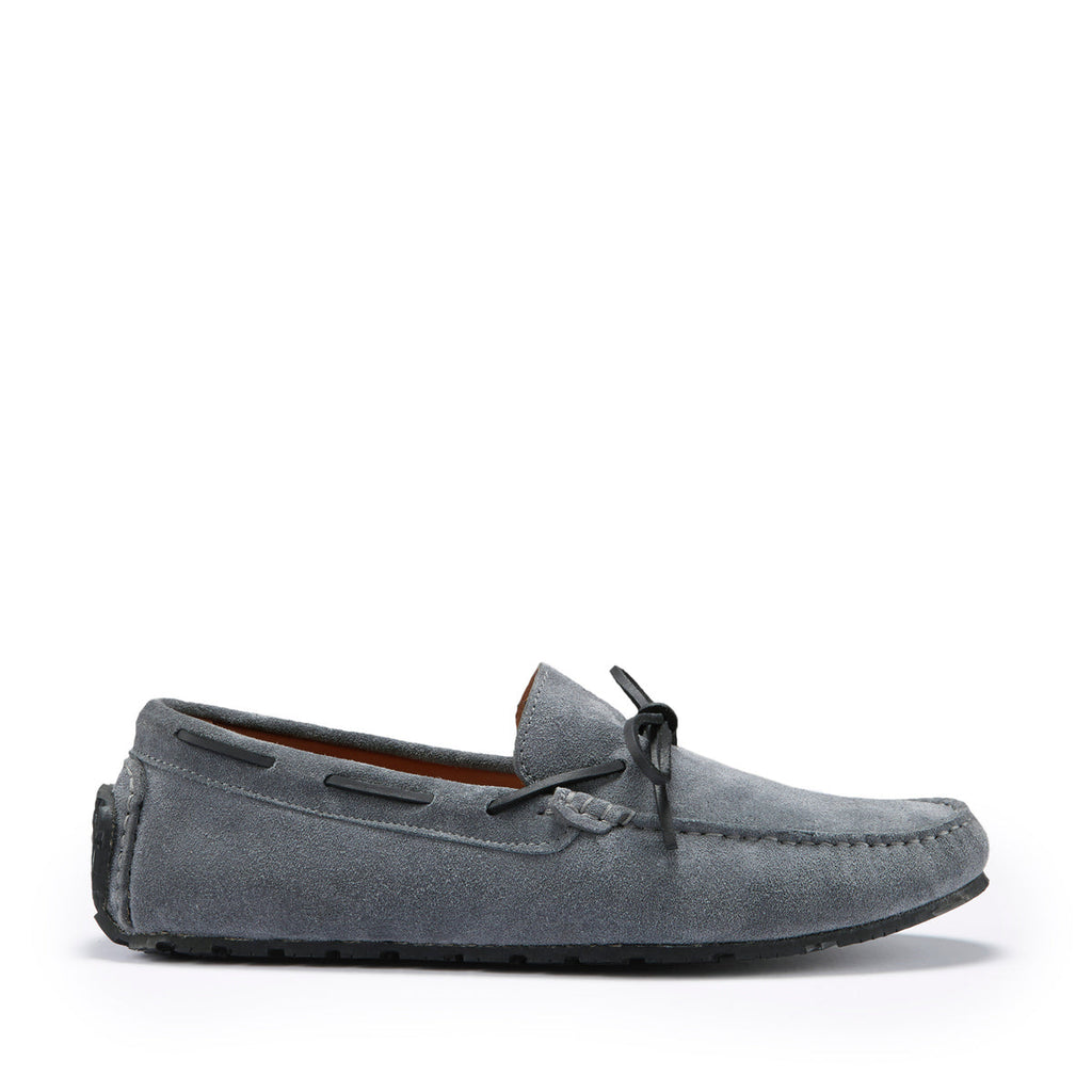 Slate Grey Suede Tyre Sole Laced Driving Loafers