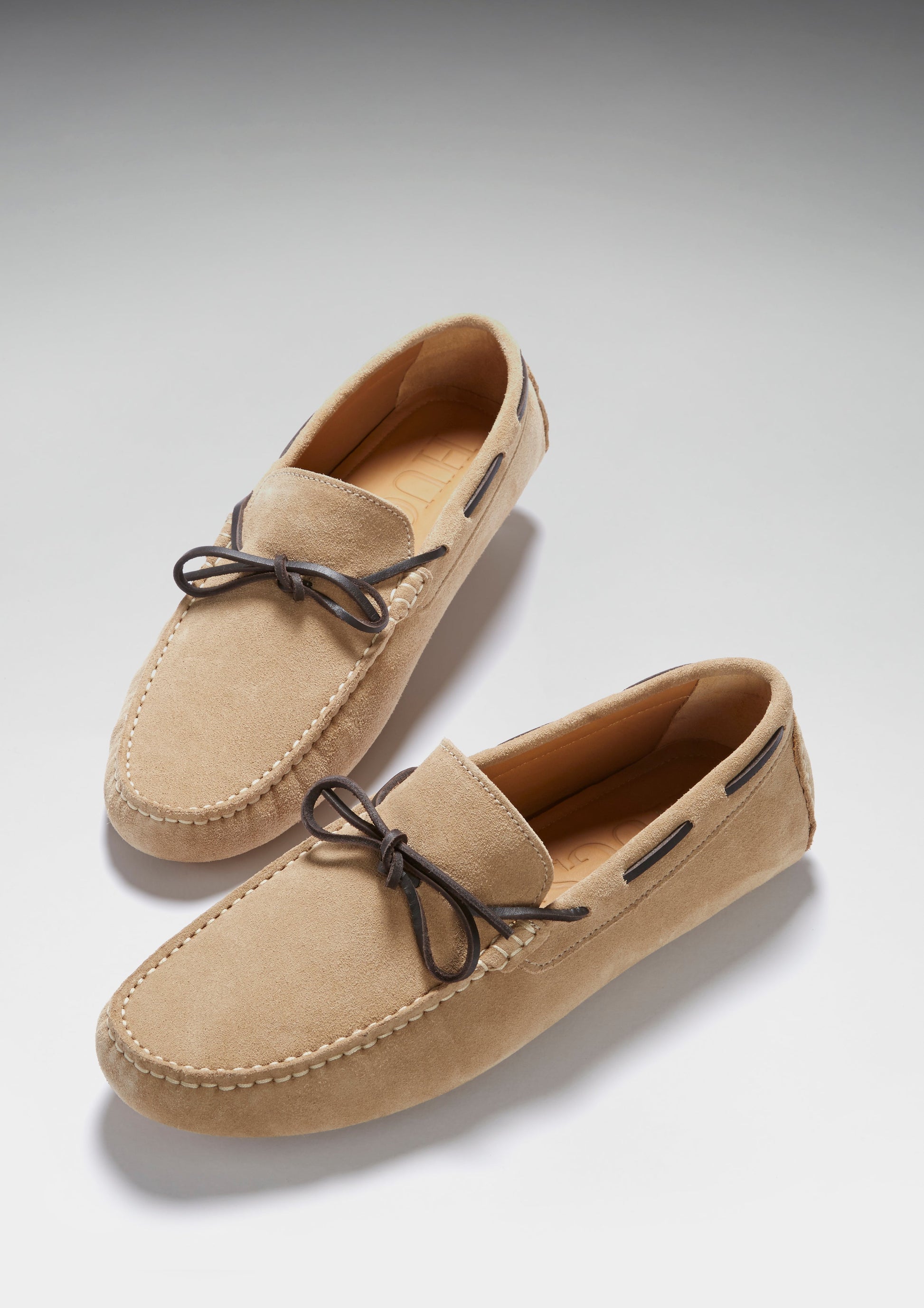 Taupe Suede Laced Driving Loafers
