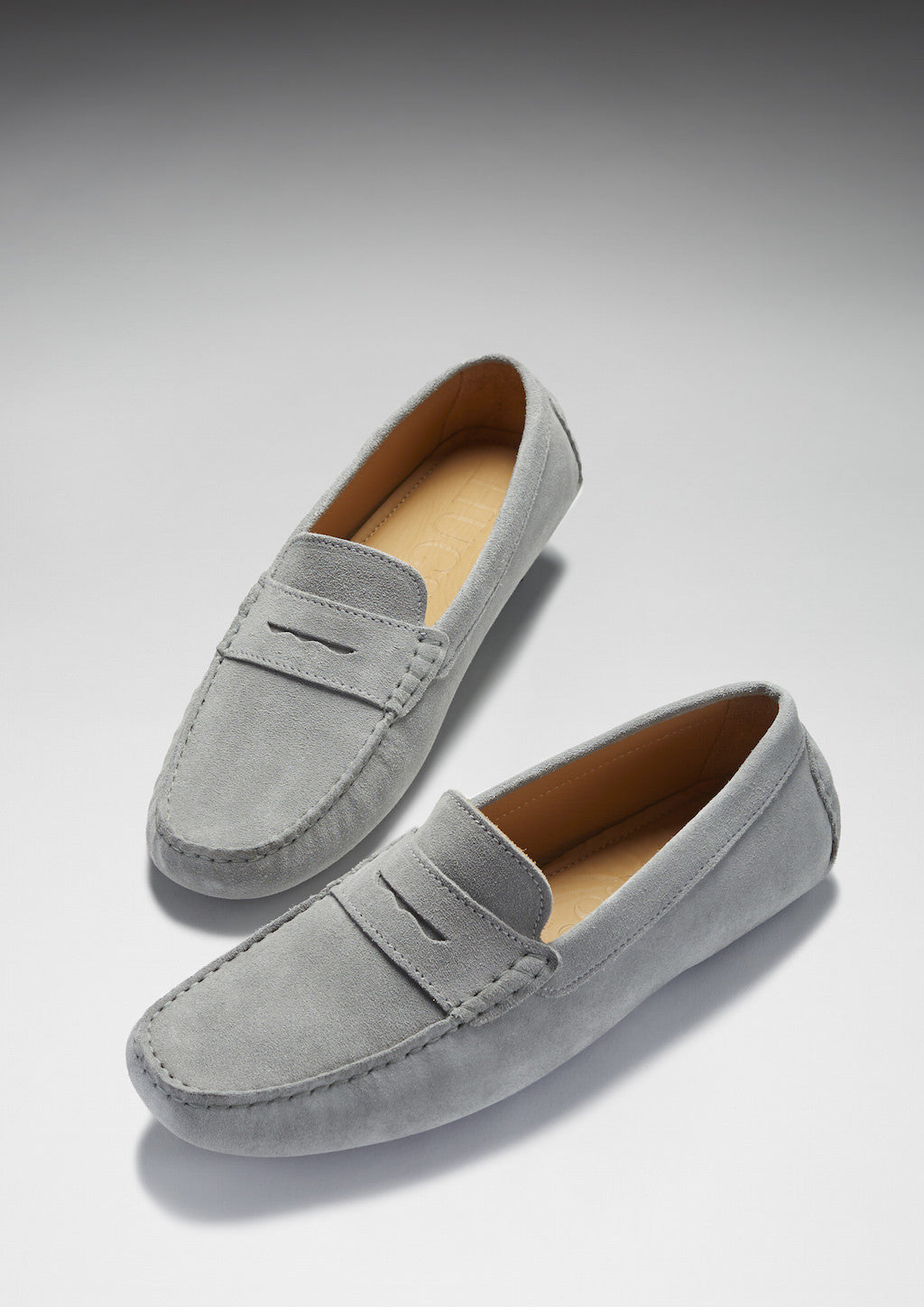 Penny Driving Loafers in Dove Grey Suede
