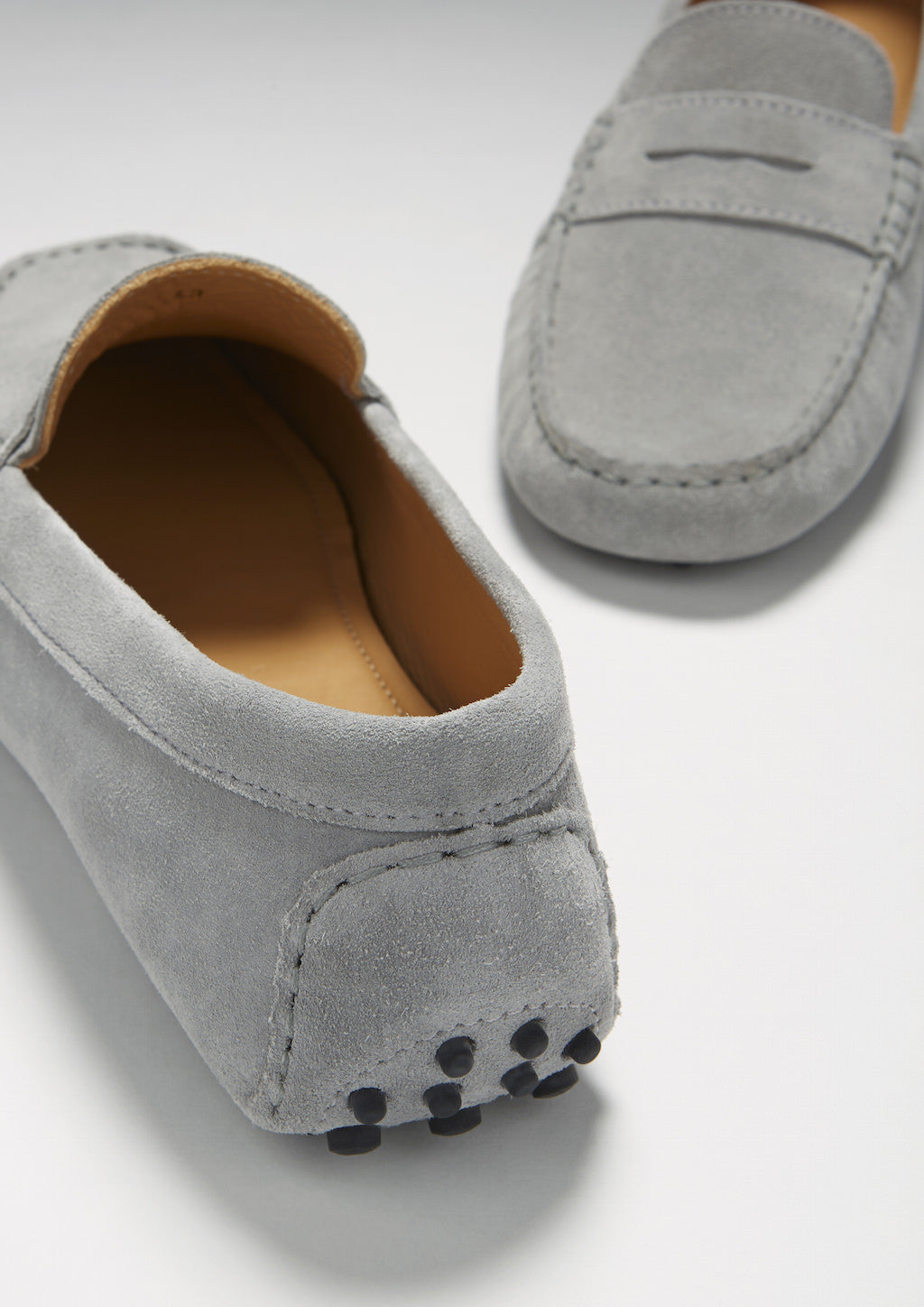 Penny Driving Loafers in Dove Grey Suede
