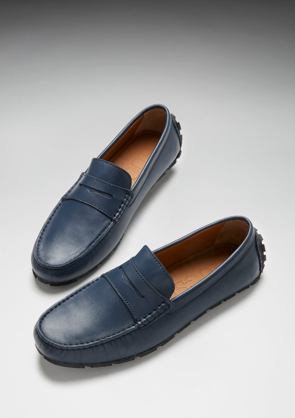 French Navy Leather Penny Driving Loafers