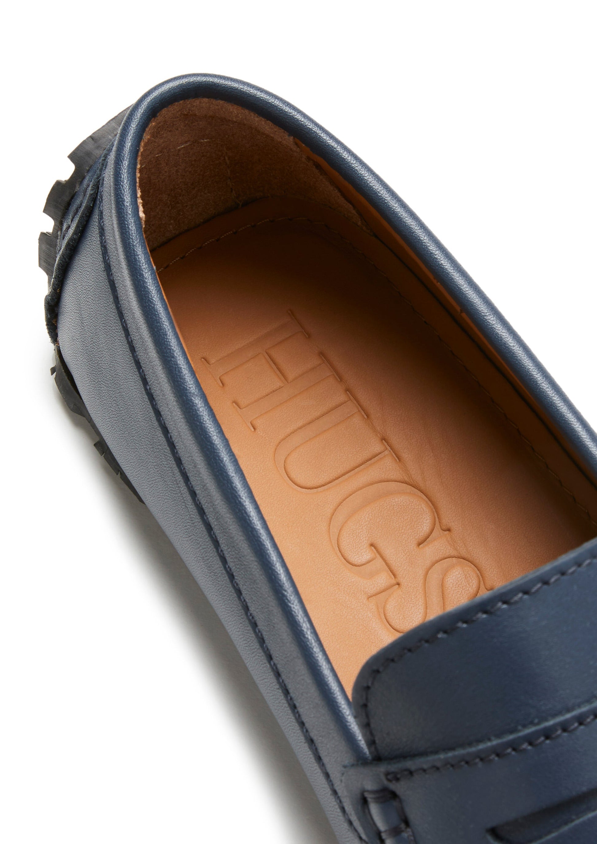 French Navy Leather Penny Driving Loafers