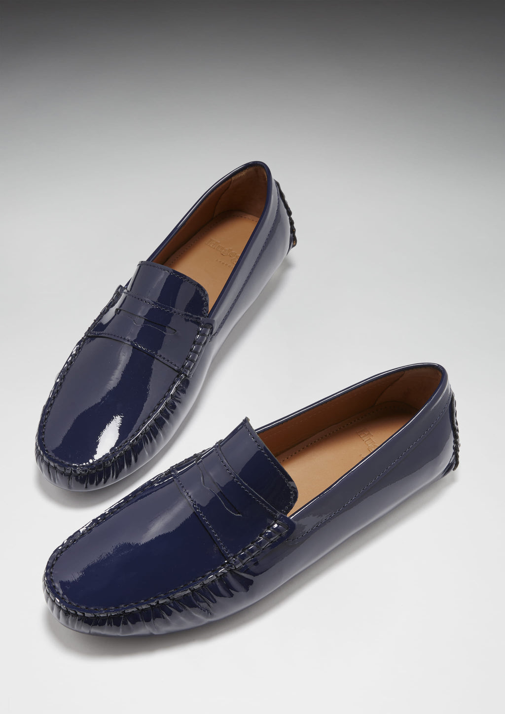 Navy Patent Leather Penny Loafers