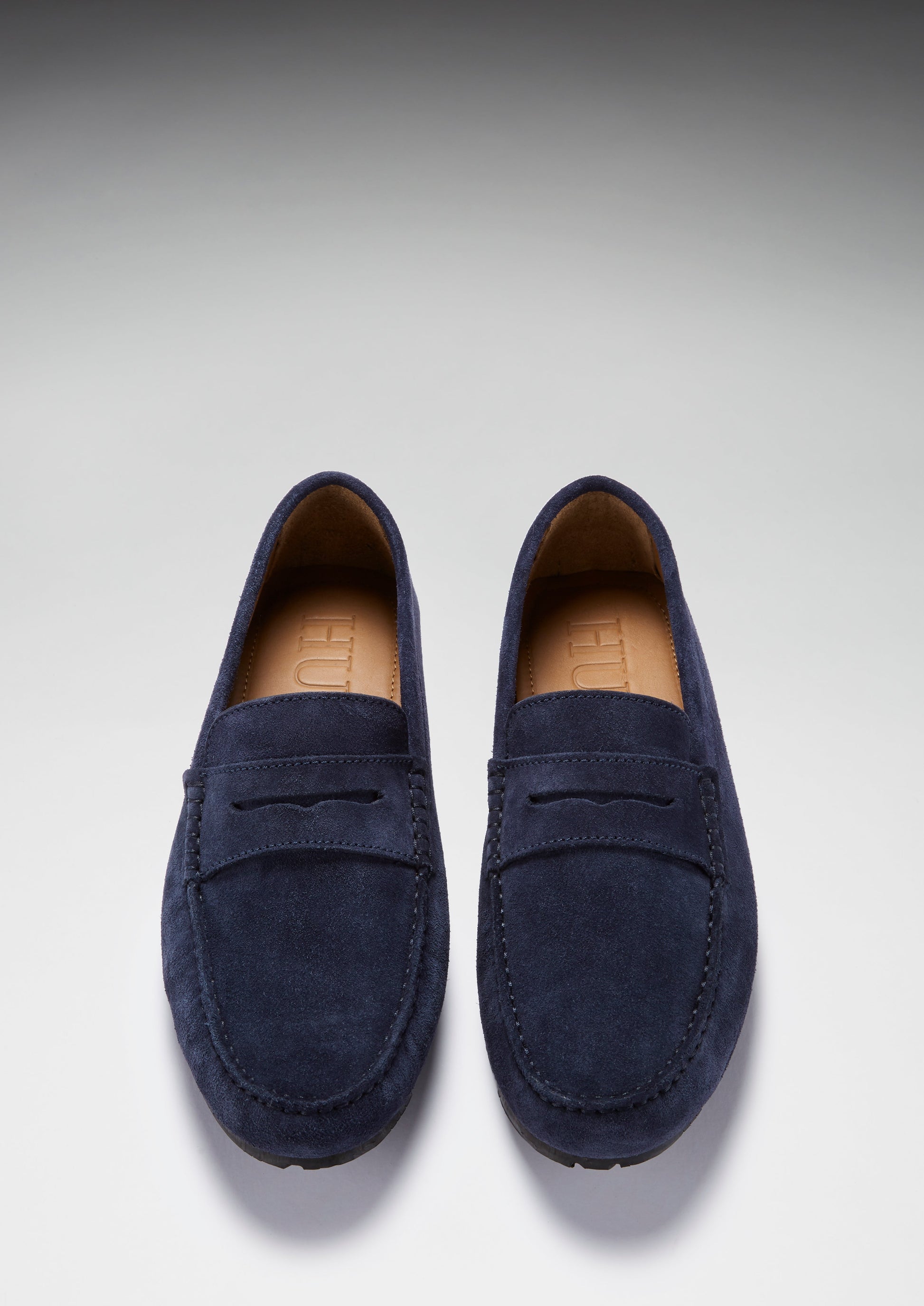 Navy Blue Suede Penny Driving Loafers
