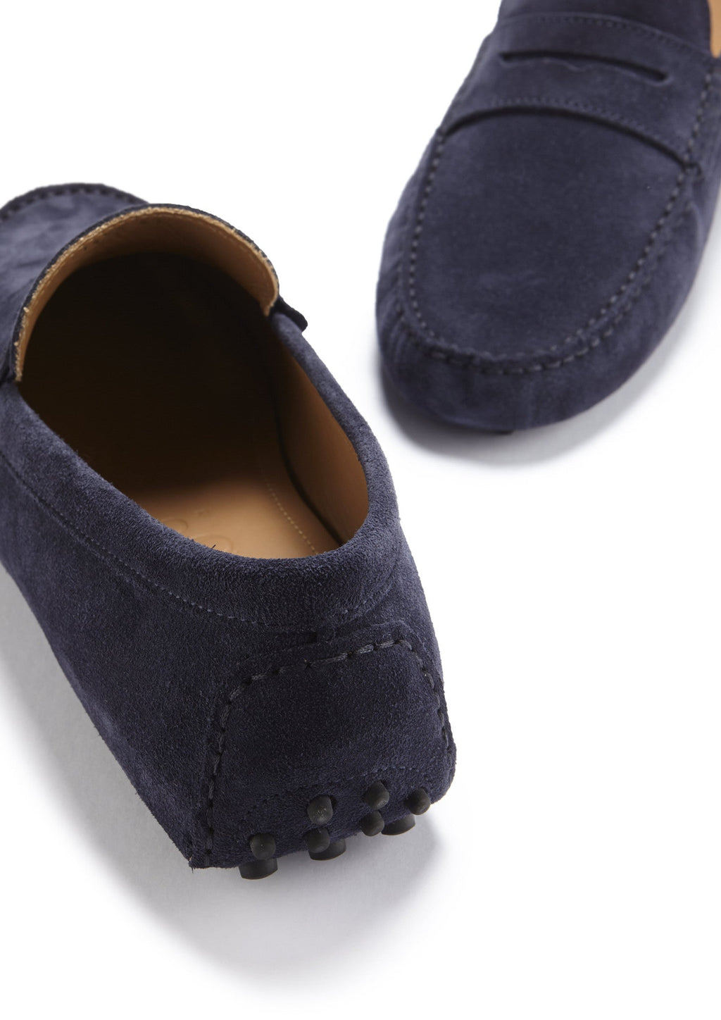 Navy Blue Suede Penny Loafers