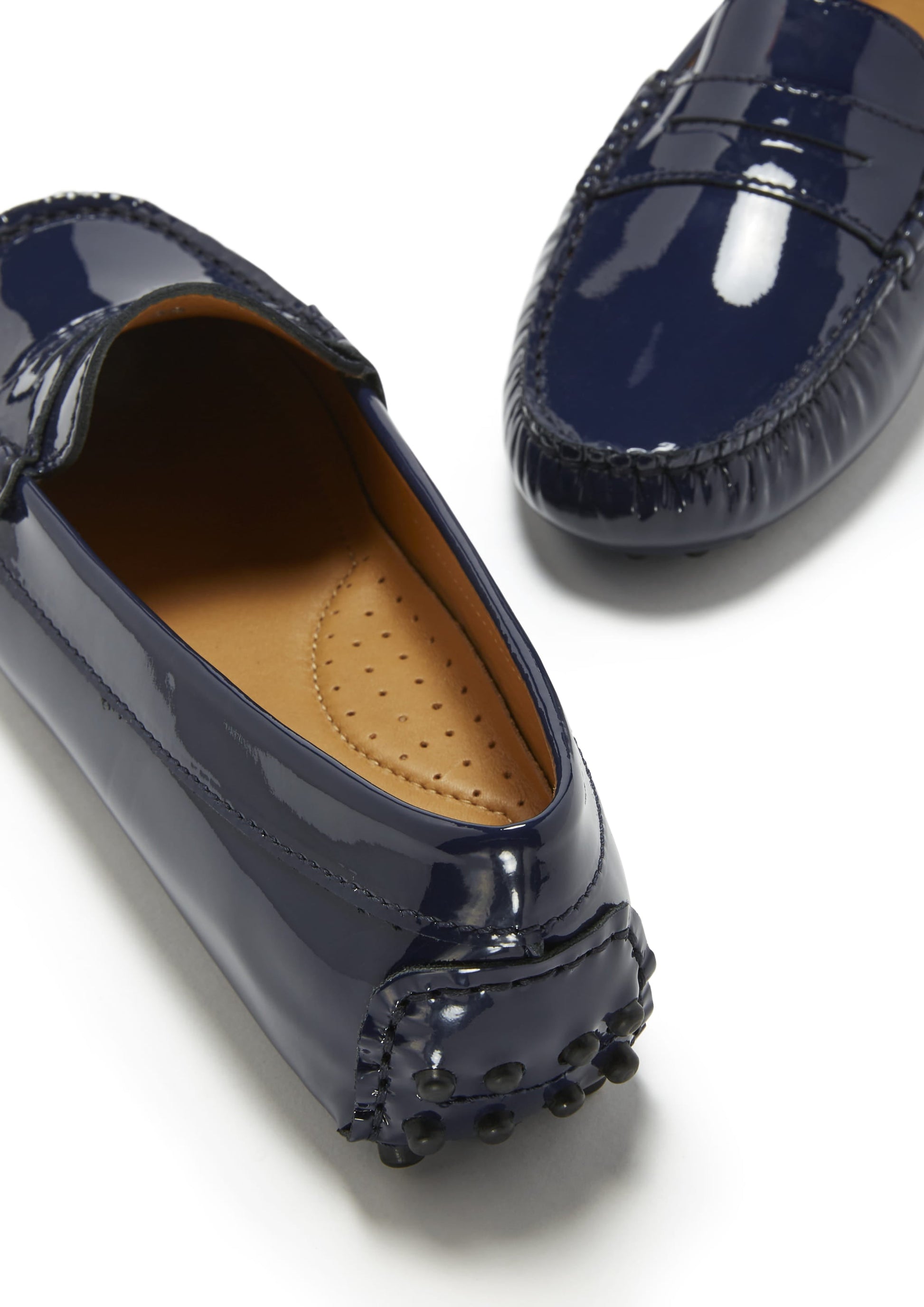 Navy Patent Leather Penny Loafers