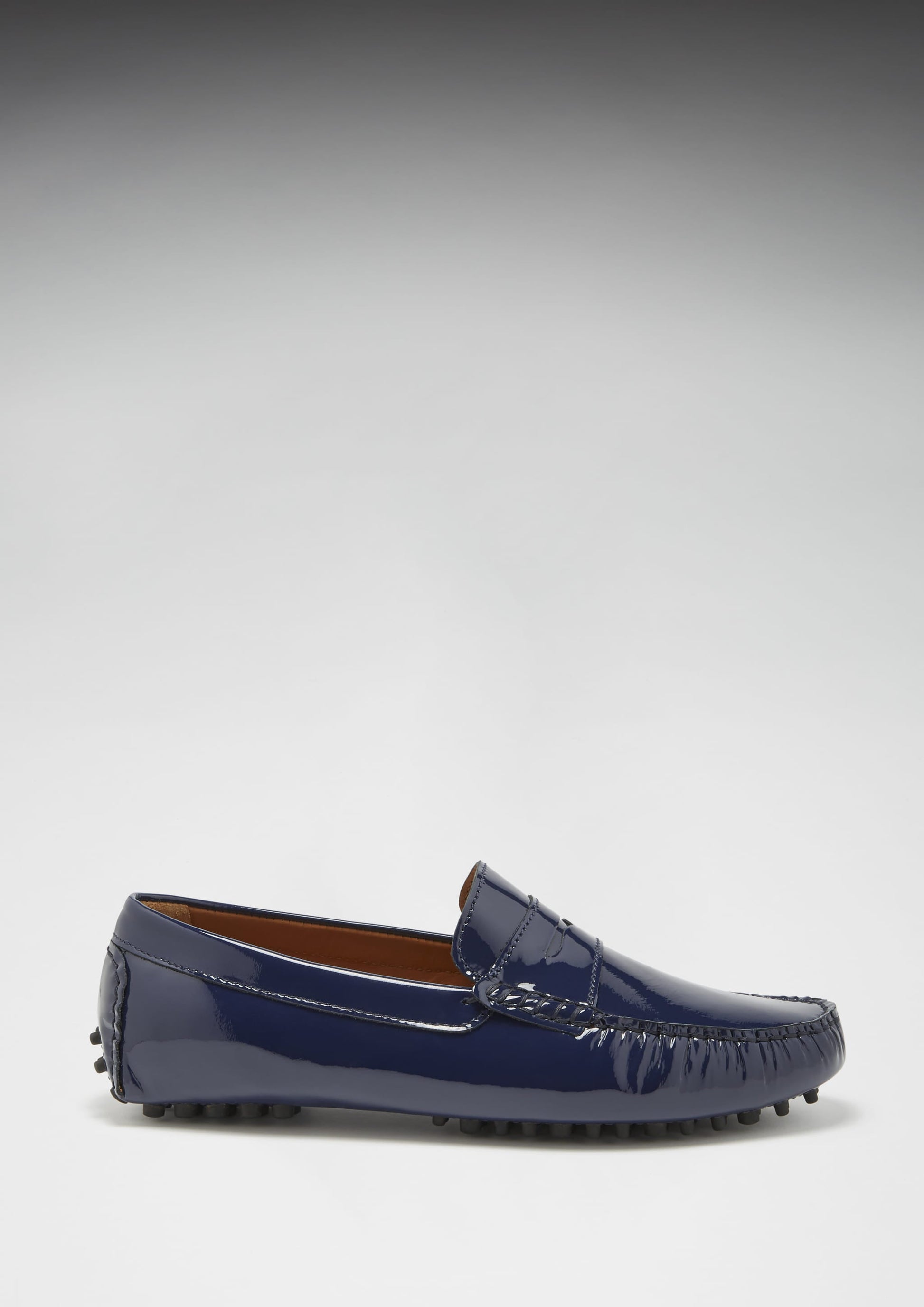Navy Patent Leather Penny Loafers