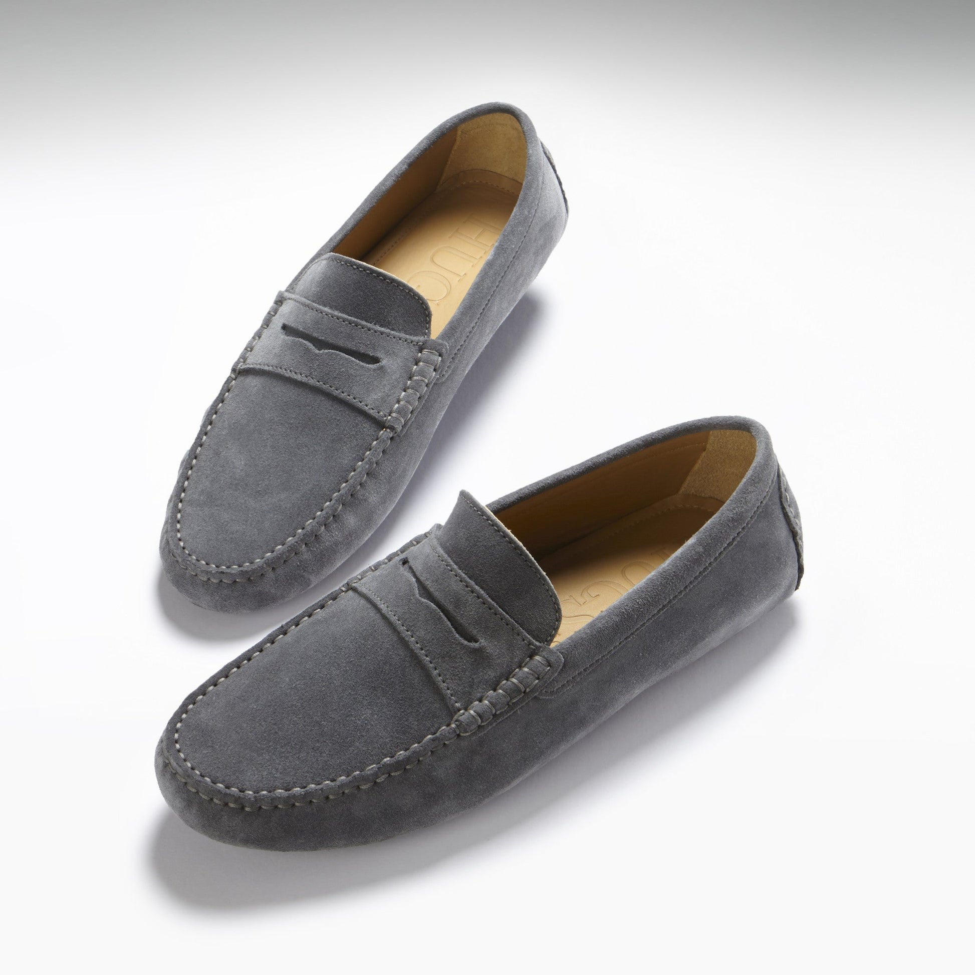 Penny Driving Loafers in Slate Grey Suede
