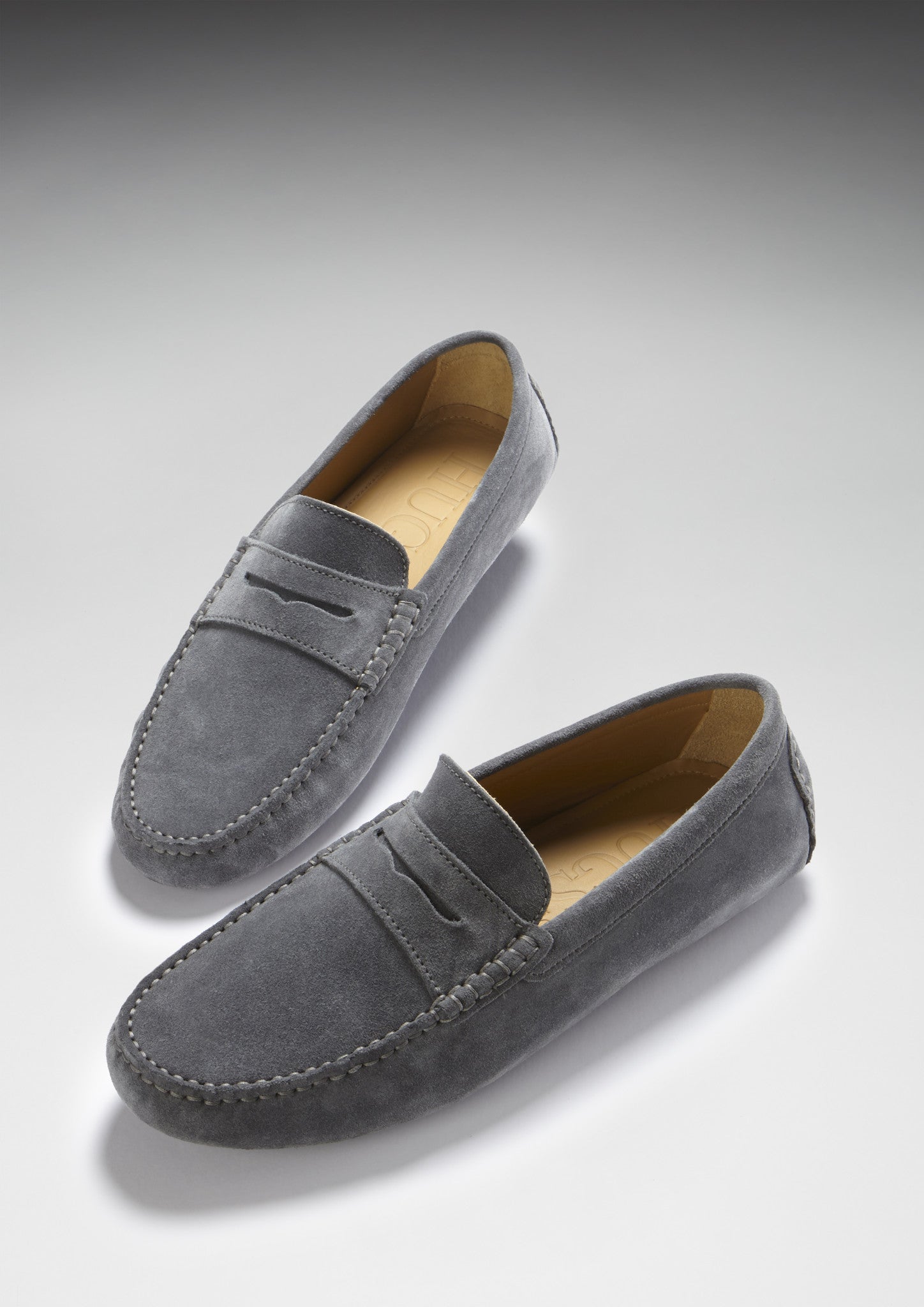 Penny Driving Loafers in Slate Grey Suede