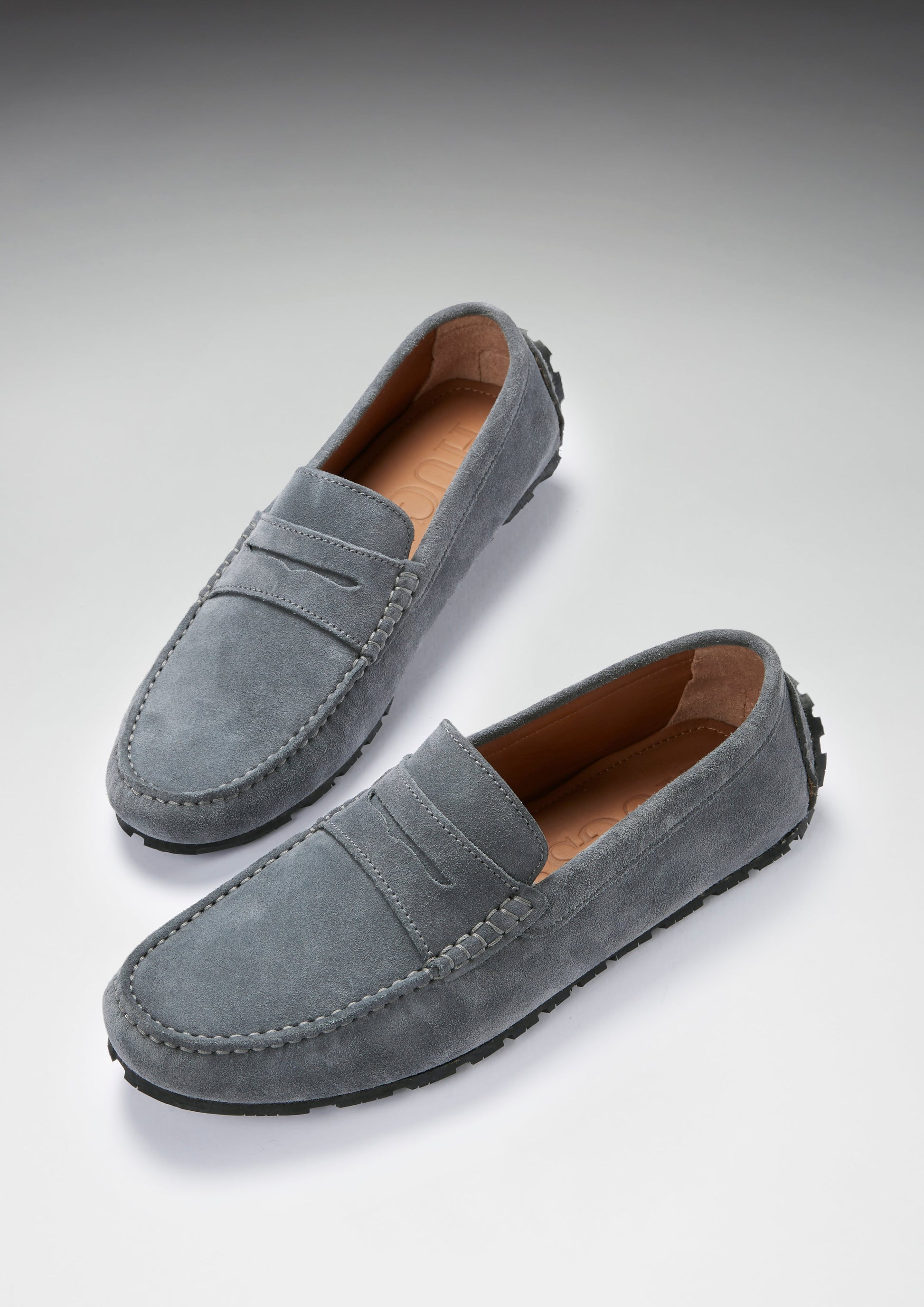 Slate Grey Suede Penny Driving Loafers