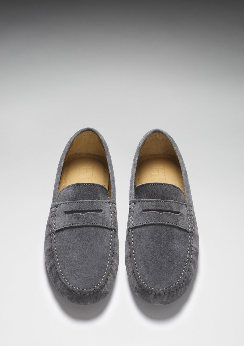 Penny Driving Loafers in Slate Grey Suede