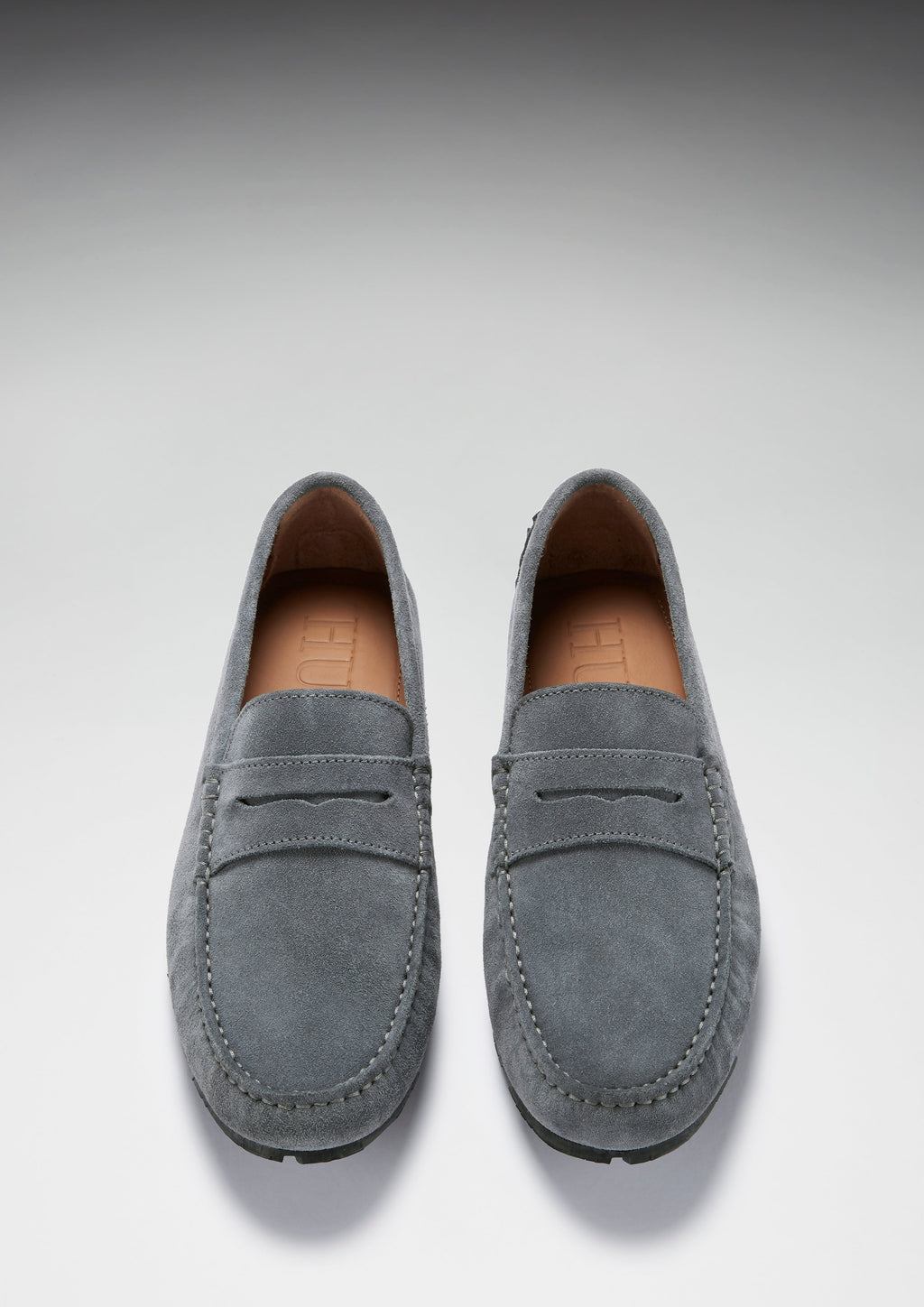 Slate Grey Suede Penny Driving Loafers