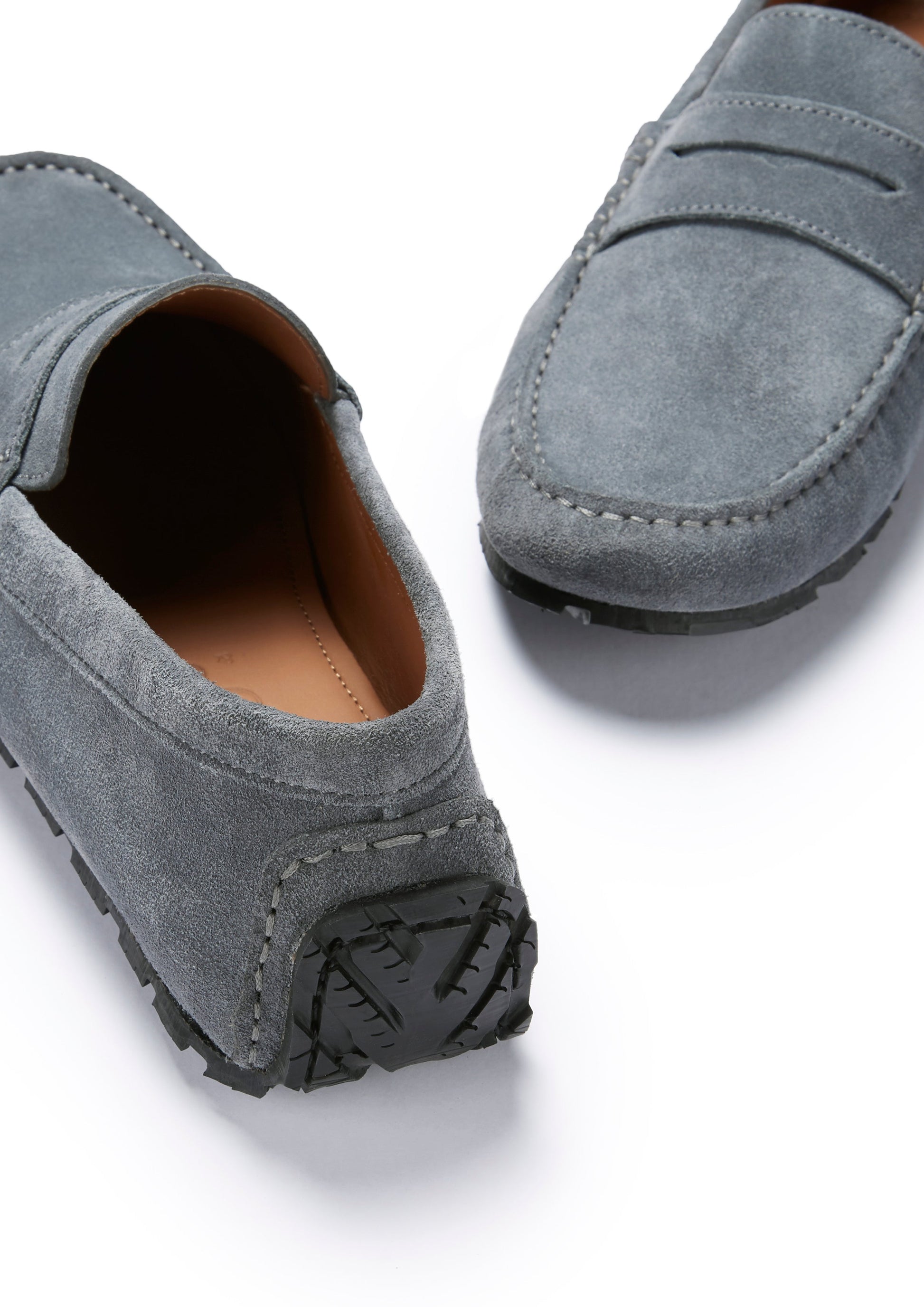 Slate Grey Suede Penny Driving Loafers
