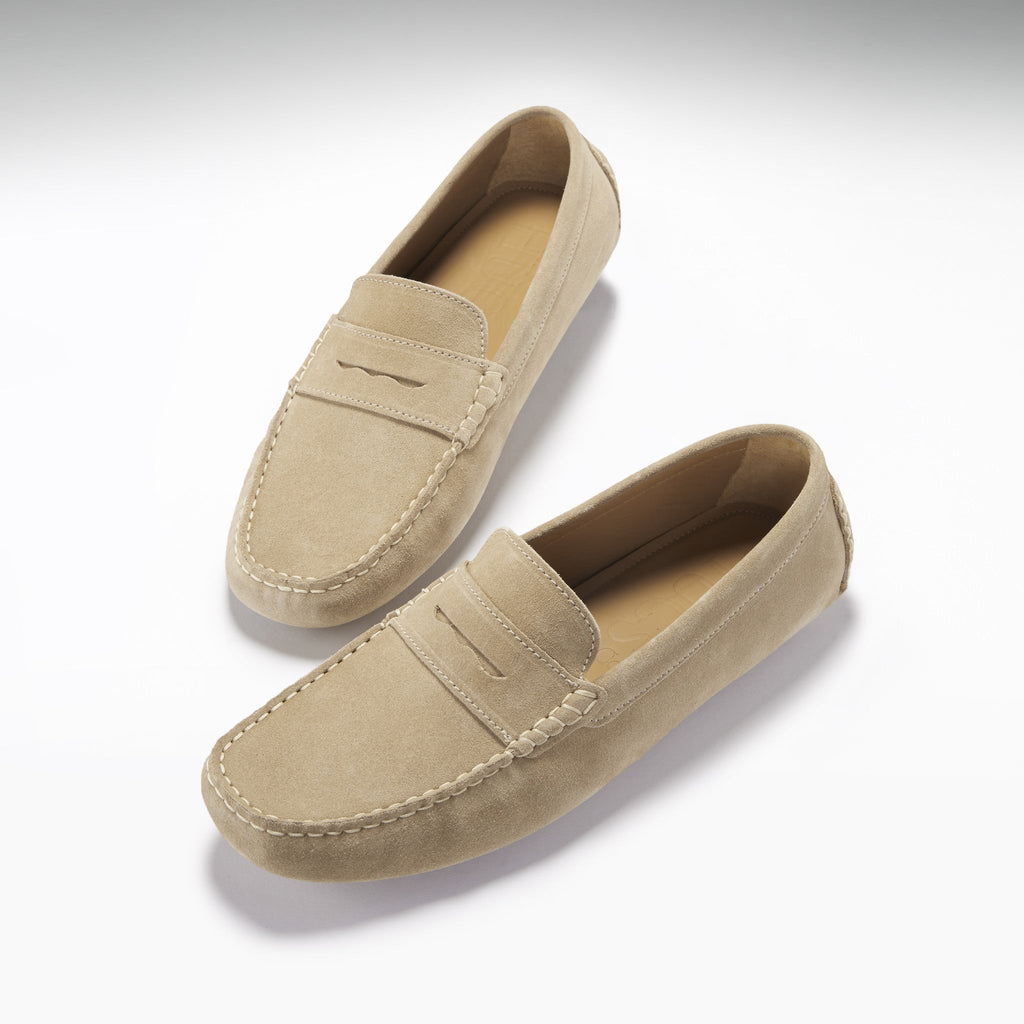 Penny Driving Loafers in Taupe Suede