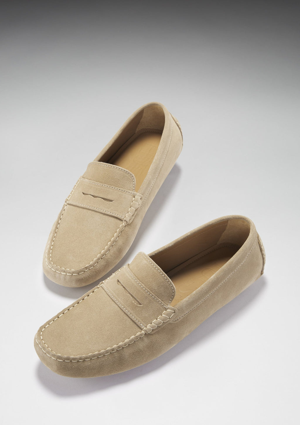 Penny Driving Loafers in Taupe Suede