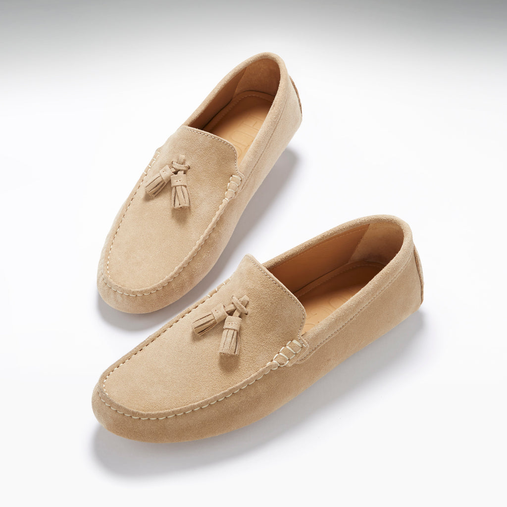 Taupe Suede Tasselled Driving Loafers