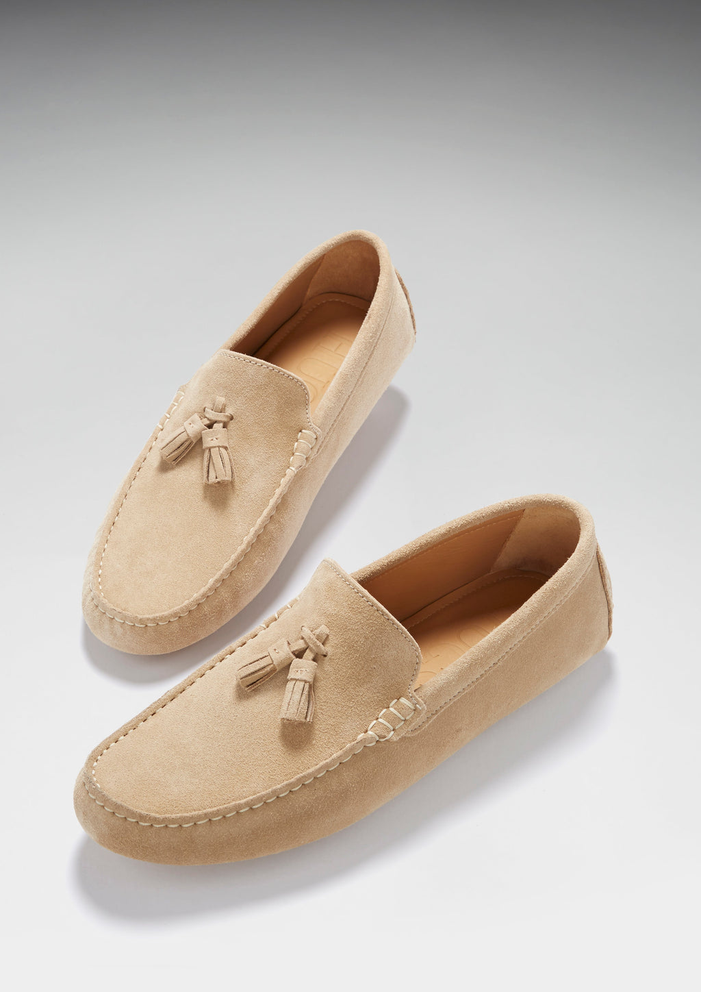 Taupe Suede Tasselled Driving Loafers