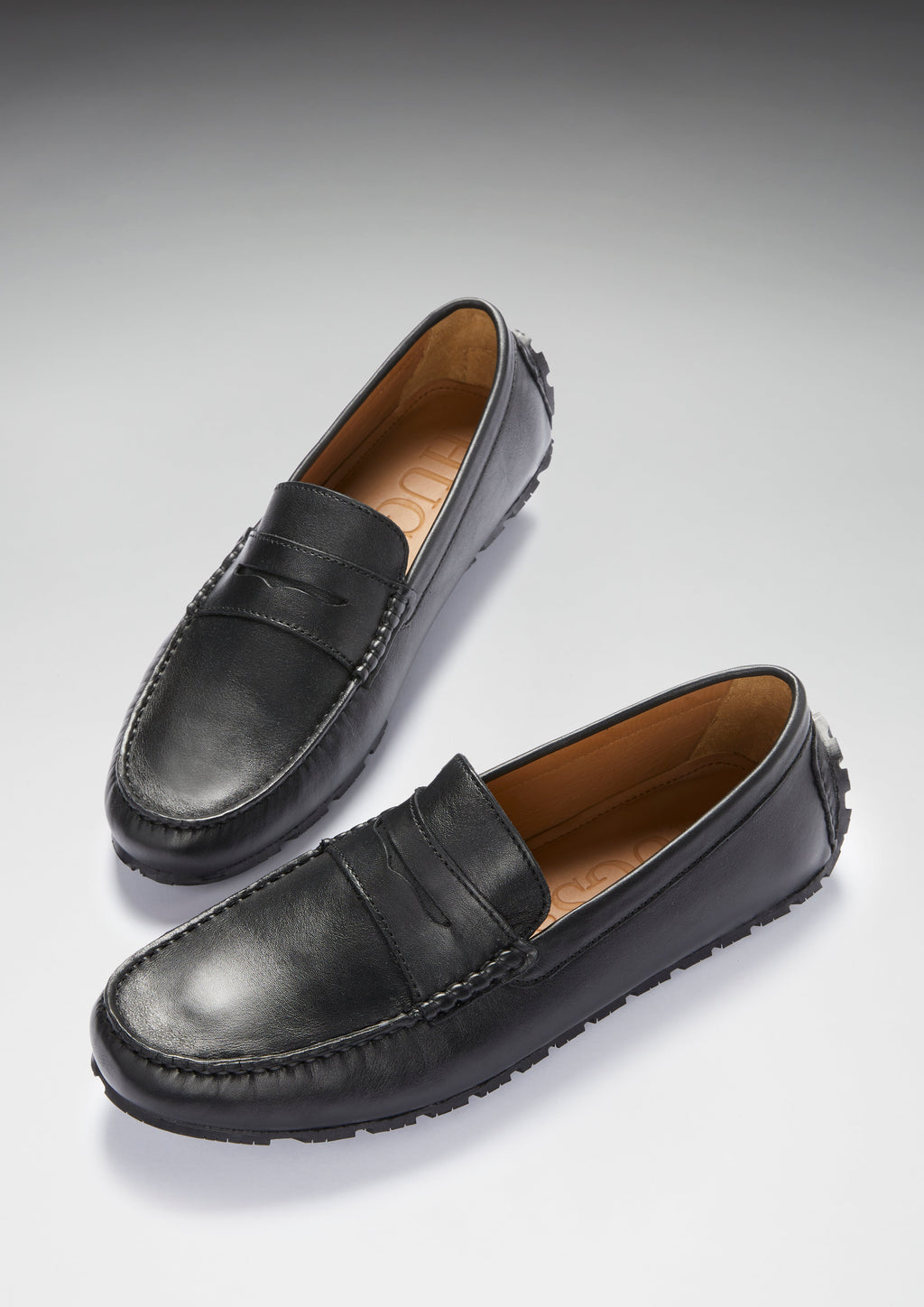 Black Leather Penny Driving Loafers