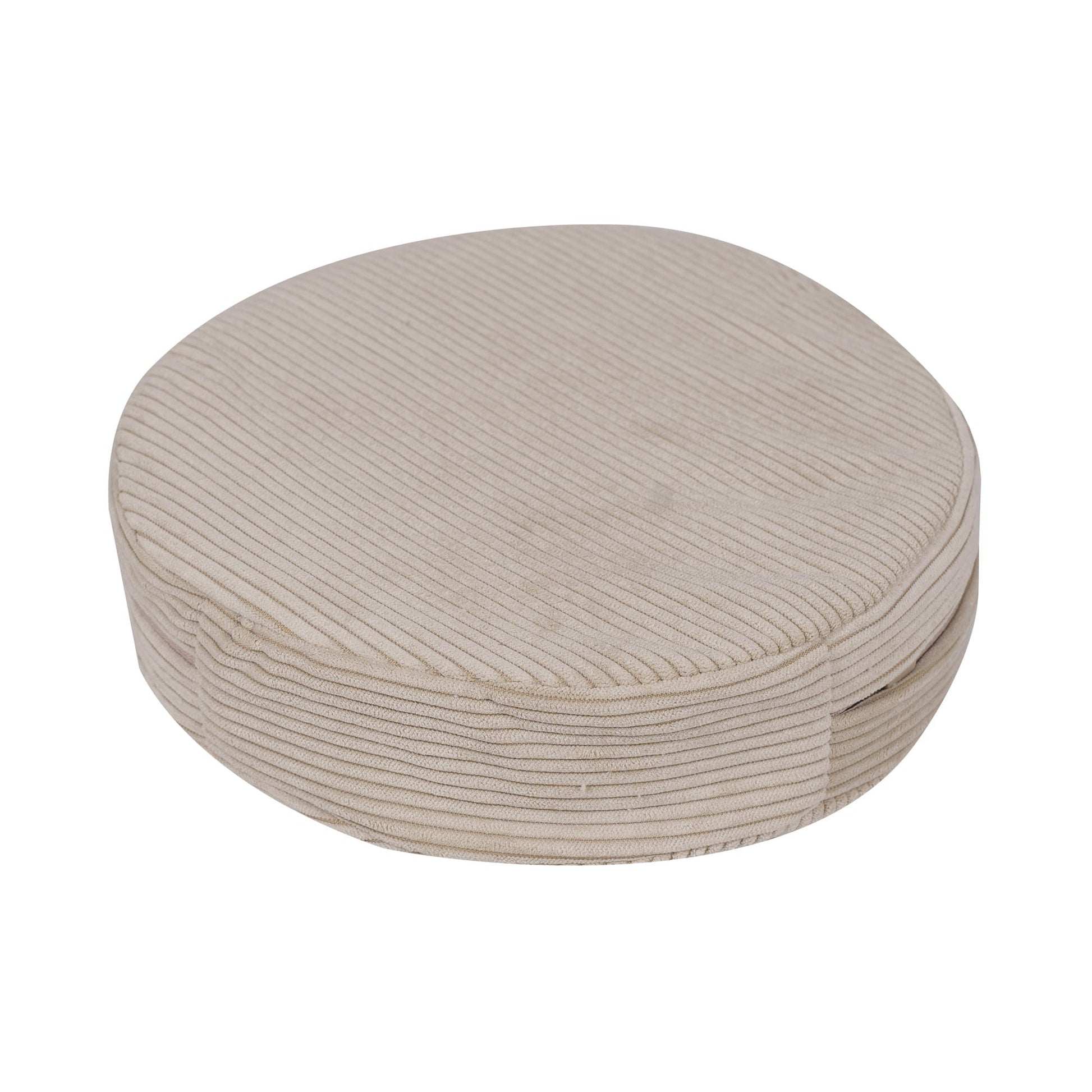 ecru corduroy children's sofa with two removable poufs in a bright, practical room setting