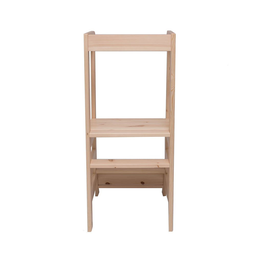 meowbaby natural wood kitchen helper stool for kids at adjustable mid-height setting