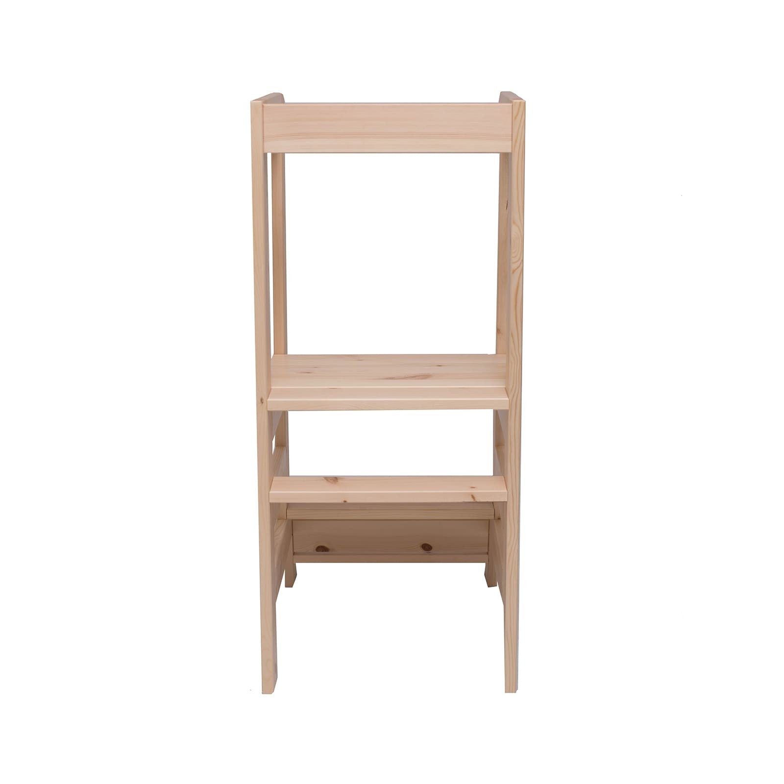 meowbaby natural wood kitchen helper stool for kids at adjustable mid-height setting