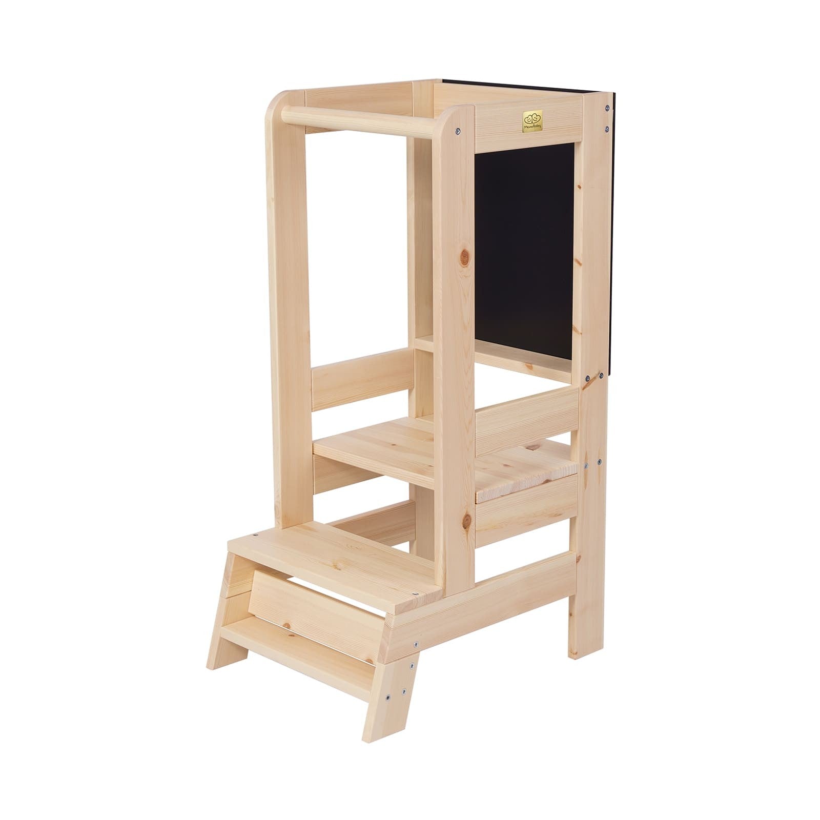 close-up detail of the meowbaby kitchen helper's tool-free height adjustment mechanism