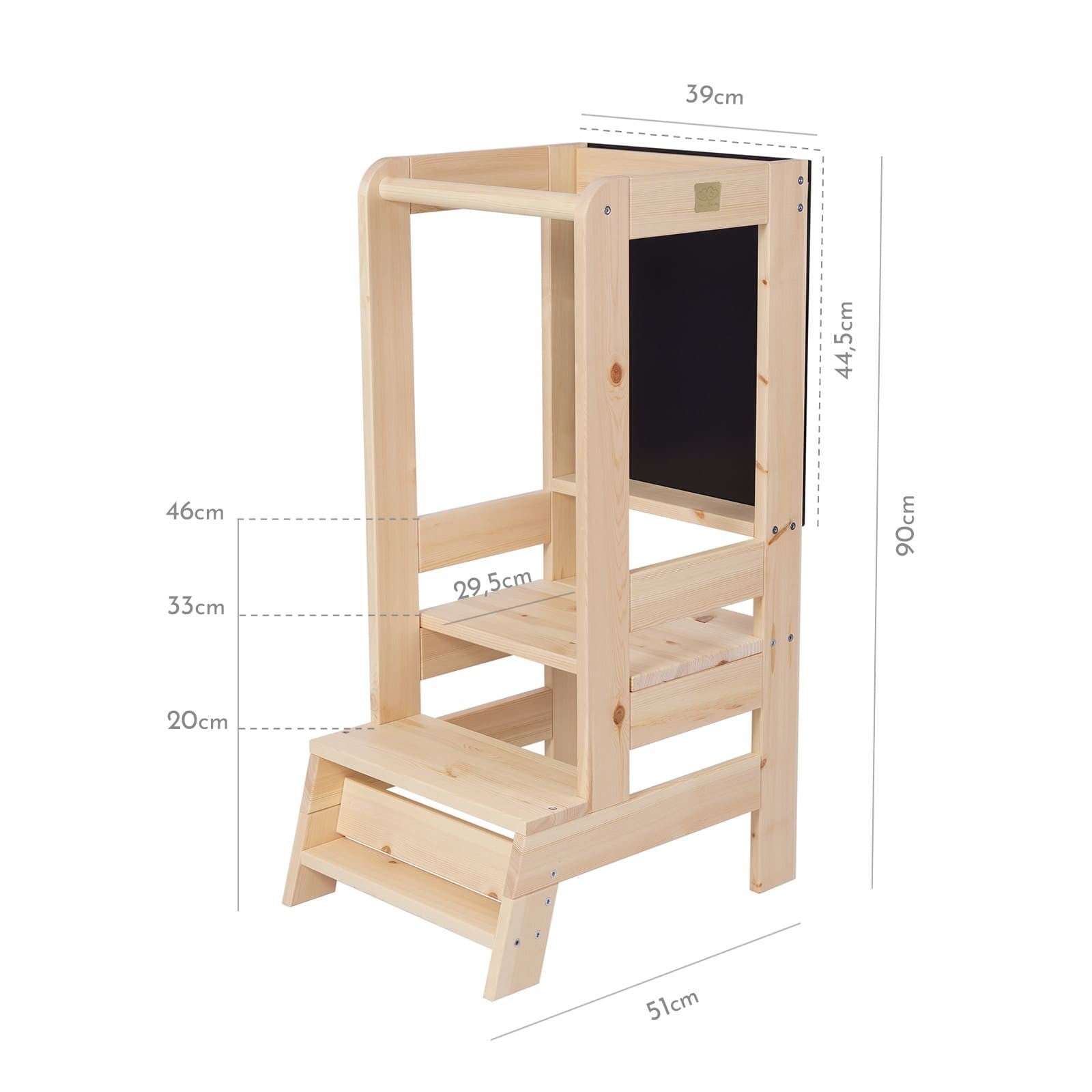 meowbaby wooden kitchen helper in a warm, sunlit kitchen, a child safely reaching the countertop