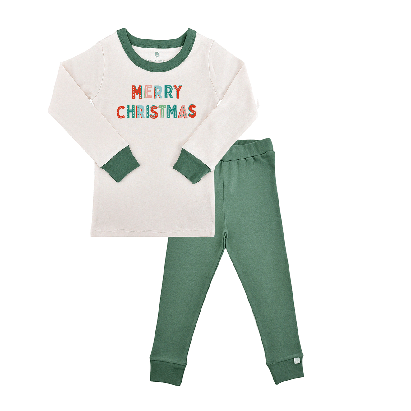 Merry Christmas Green Organic Cotton Pajamas for Toddlers