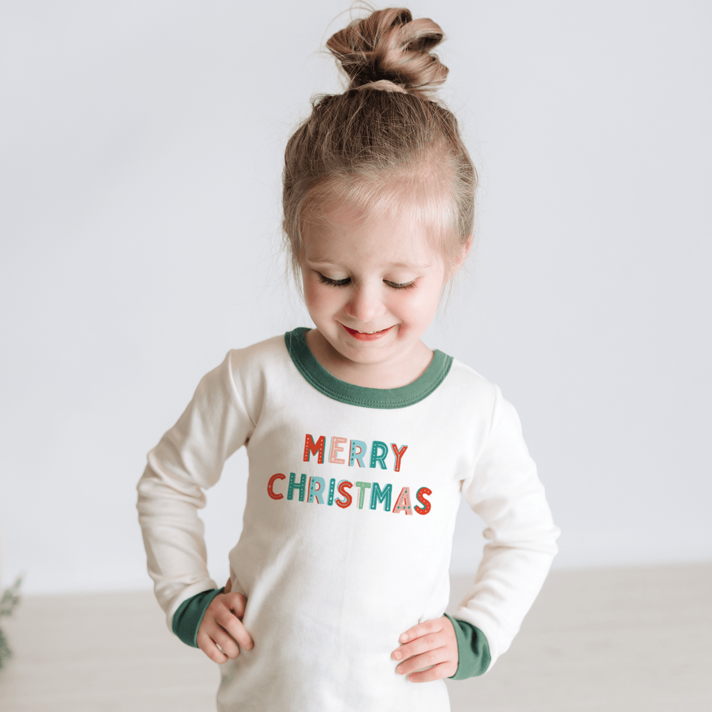 Merry Christmas Green Organic Cotton Pajamas for Toddlers