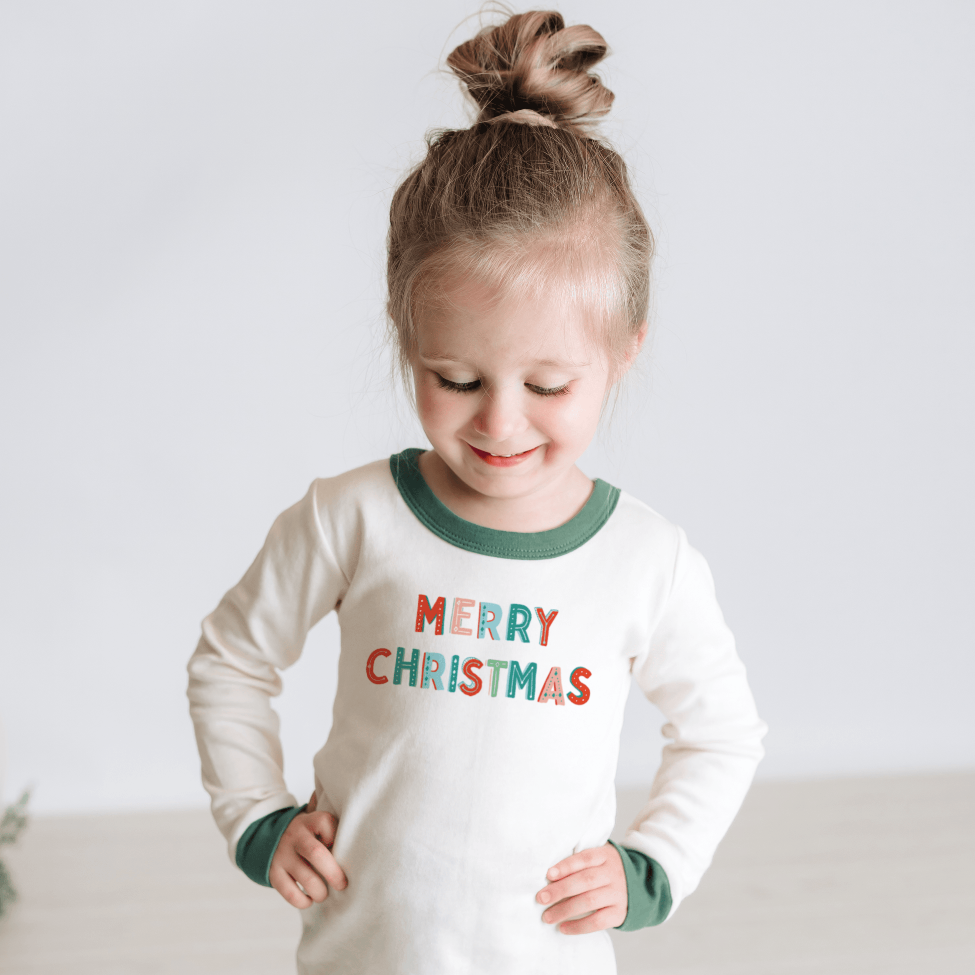Merry Christmas Green Organic Cotton Pajamas for Toddlers