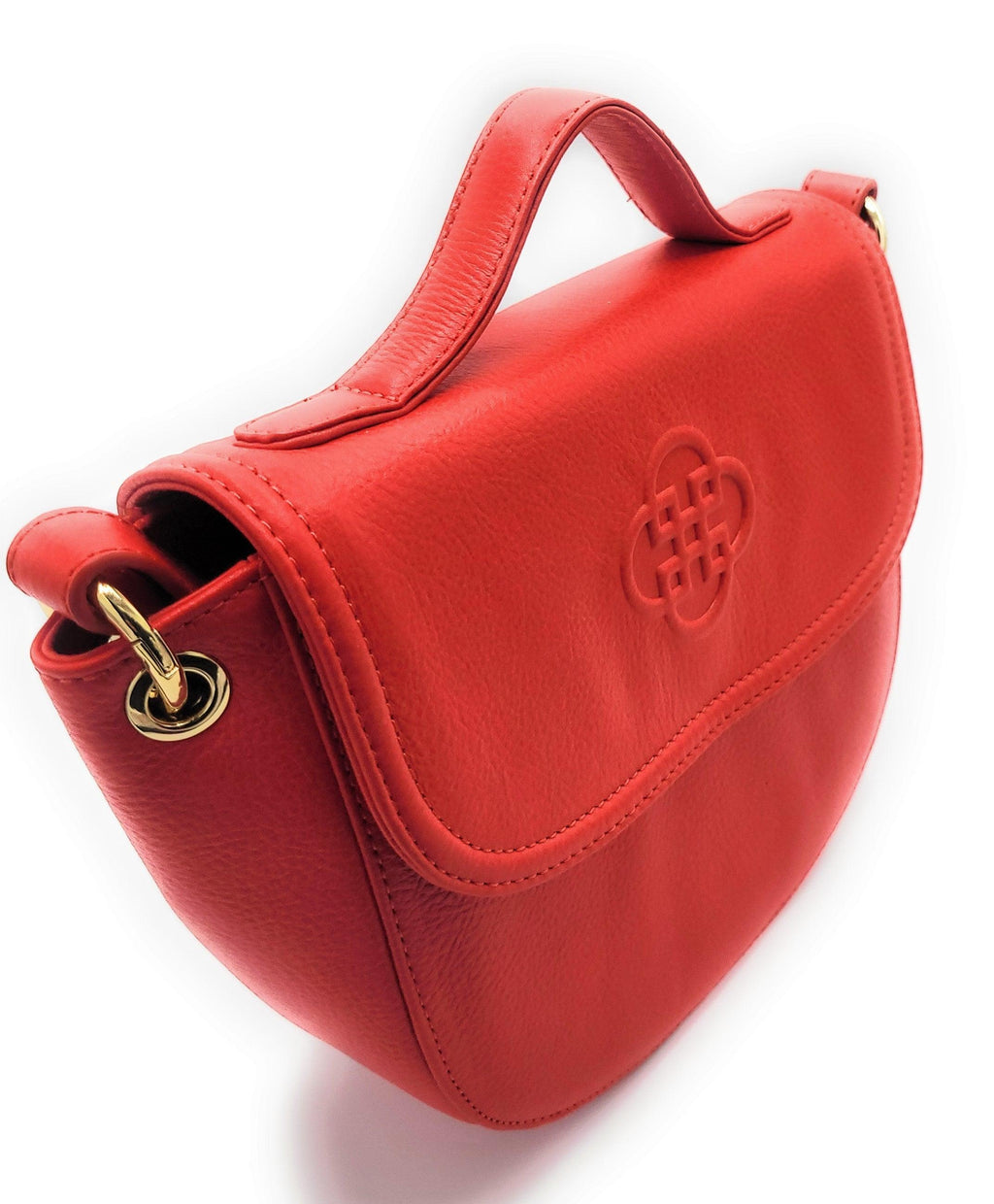 Mia Top Handle Red Leather Handbag with Ring Detail