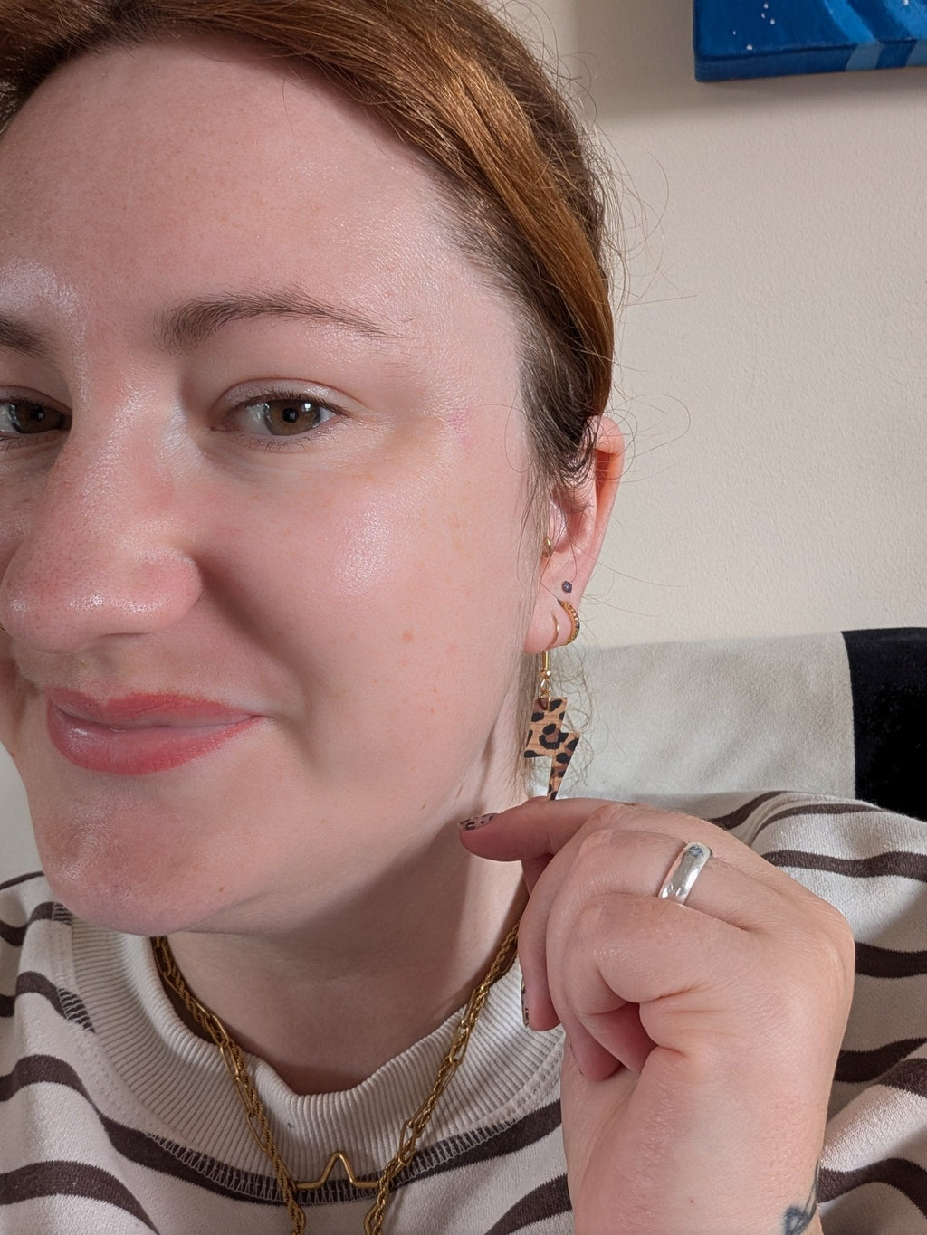 Mini leopard print lightning bolt earrings