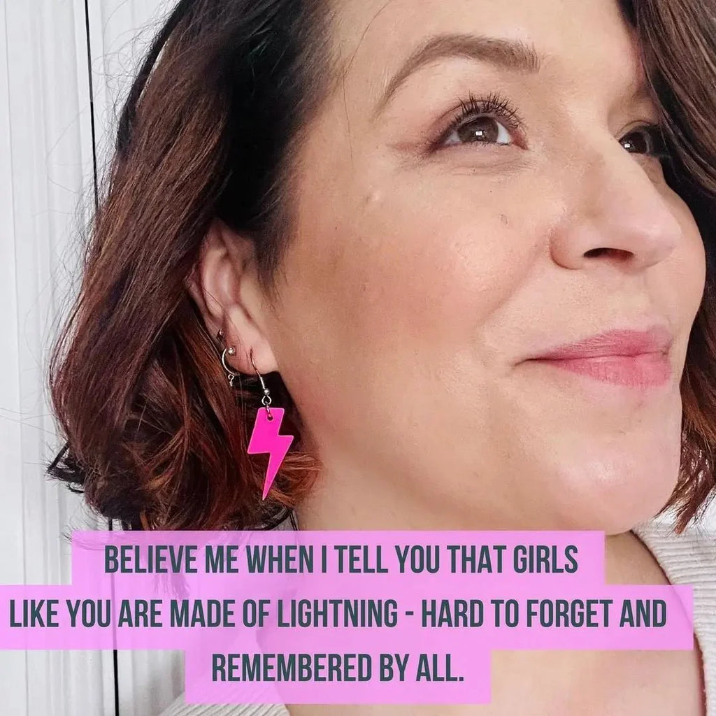 Mini neon pink cork lightning bolt earrings