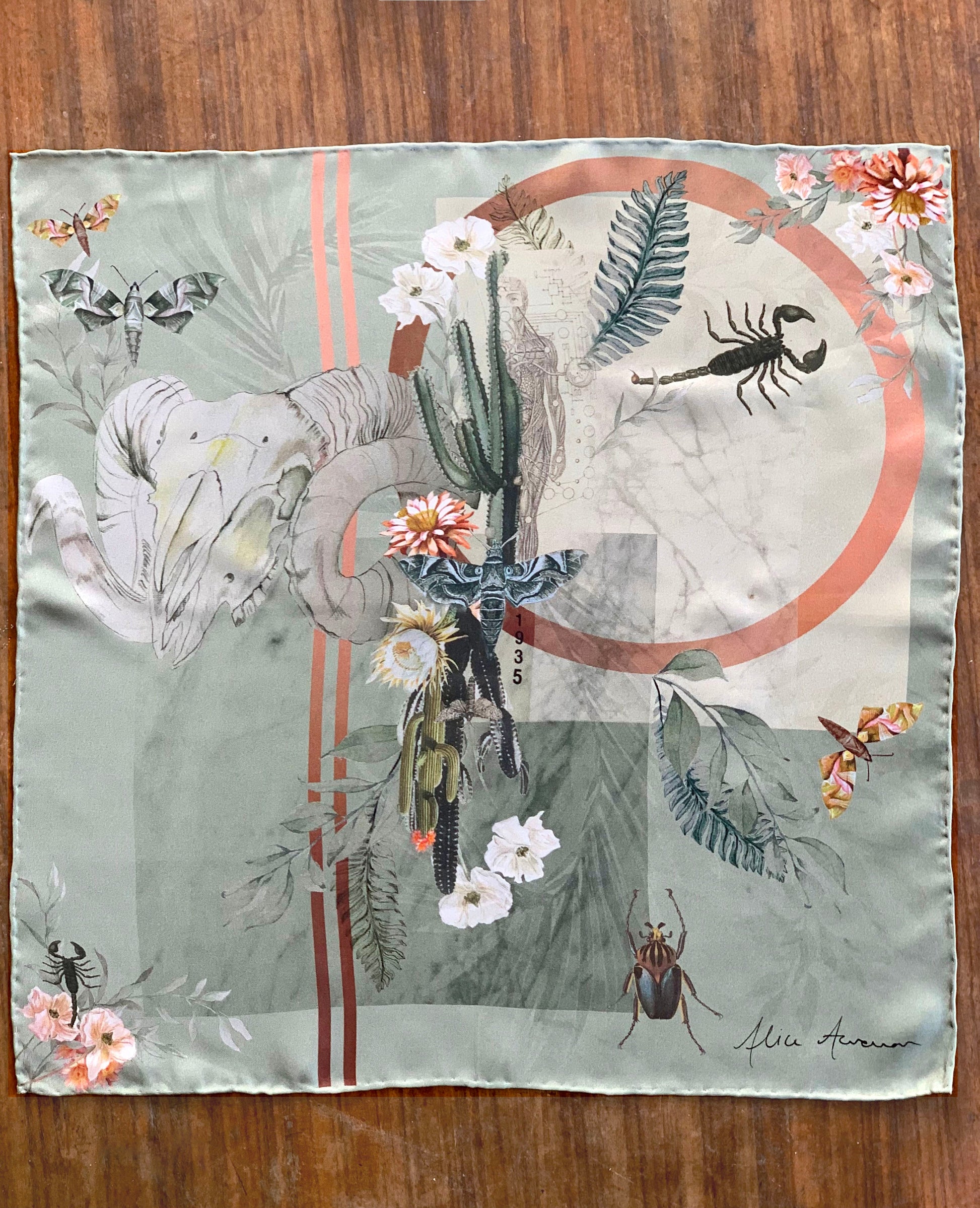 Sage Green Silk Pocket Square and Tie Gift Set Mirage Desert Design