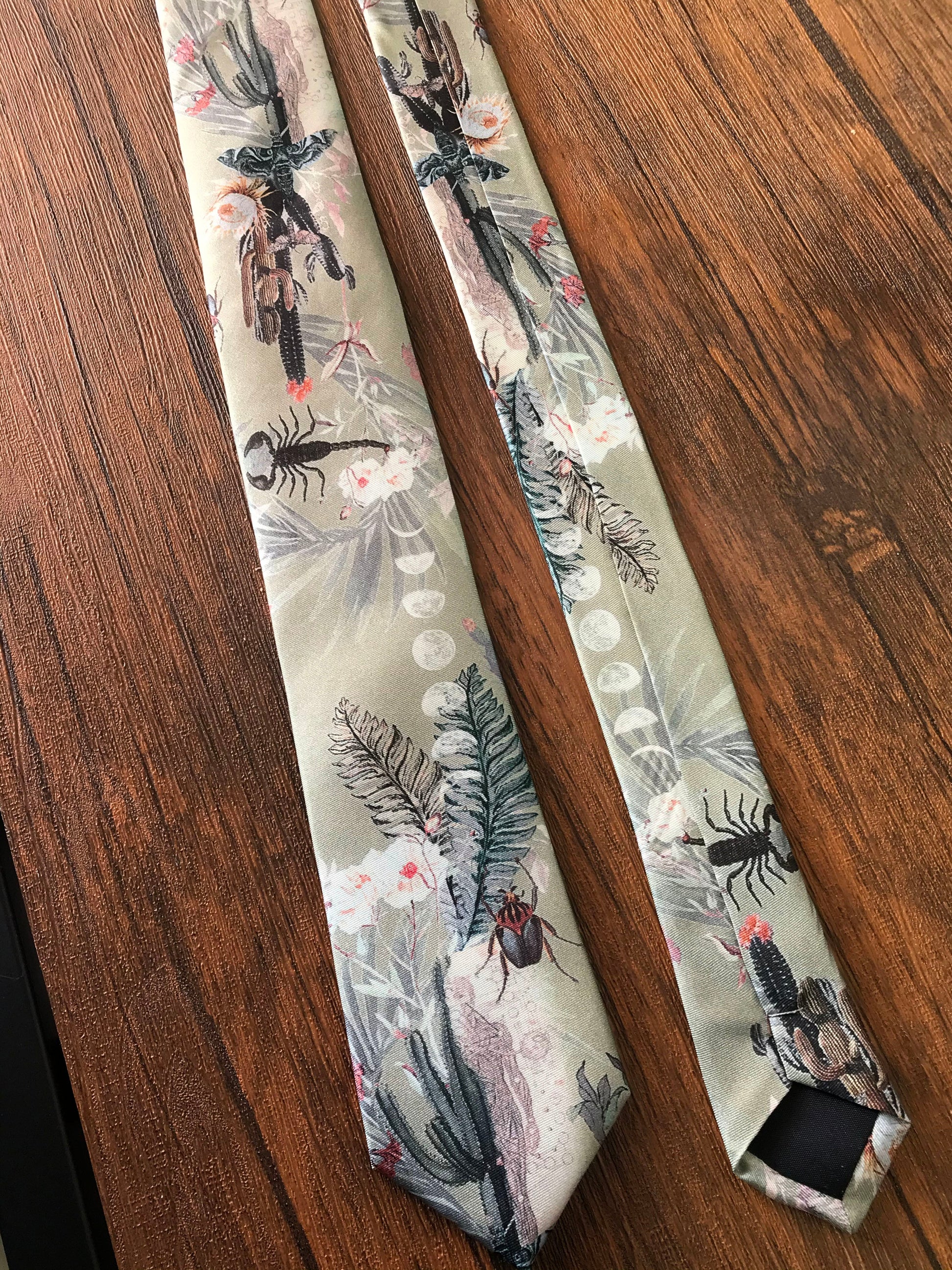 Sage Green Silk Tie with Desert Watercolour Design