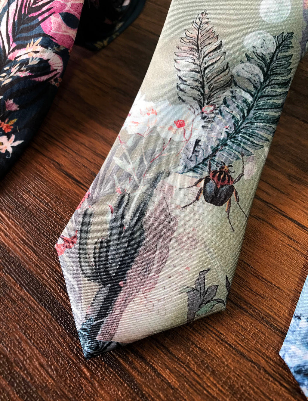 Sage Green Silk Tie with Desert Watercolour Design
