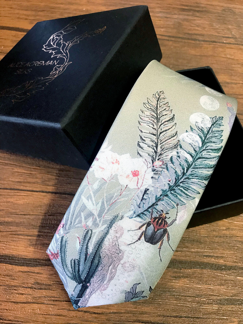 Sage Green Silk Tie with Desert Watercolour Design