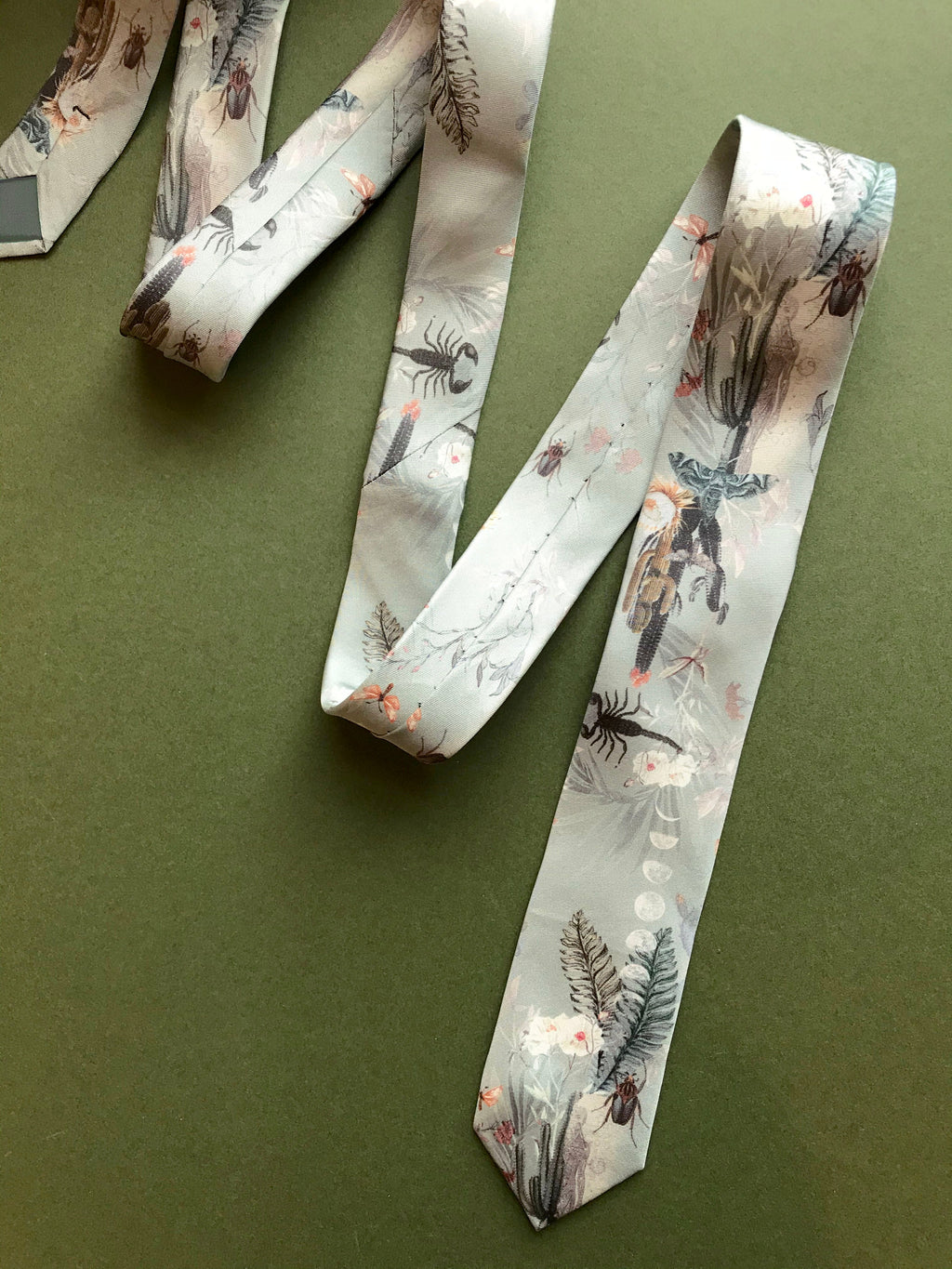 Sage Green Silk Tie with Desert Watercolour Design