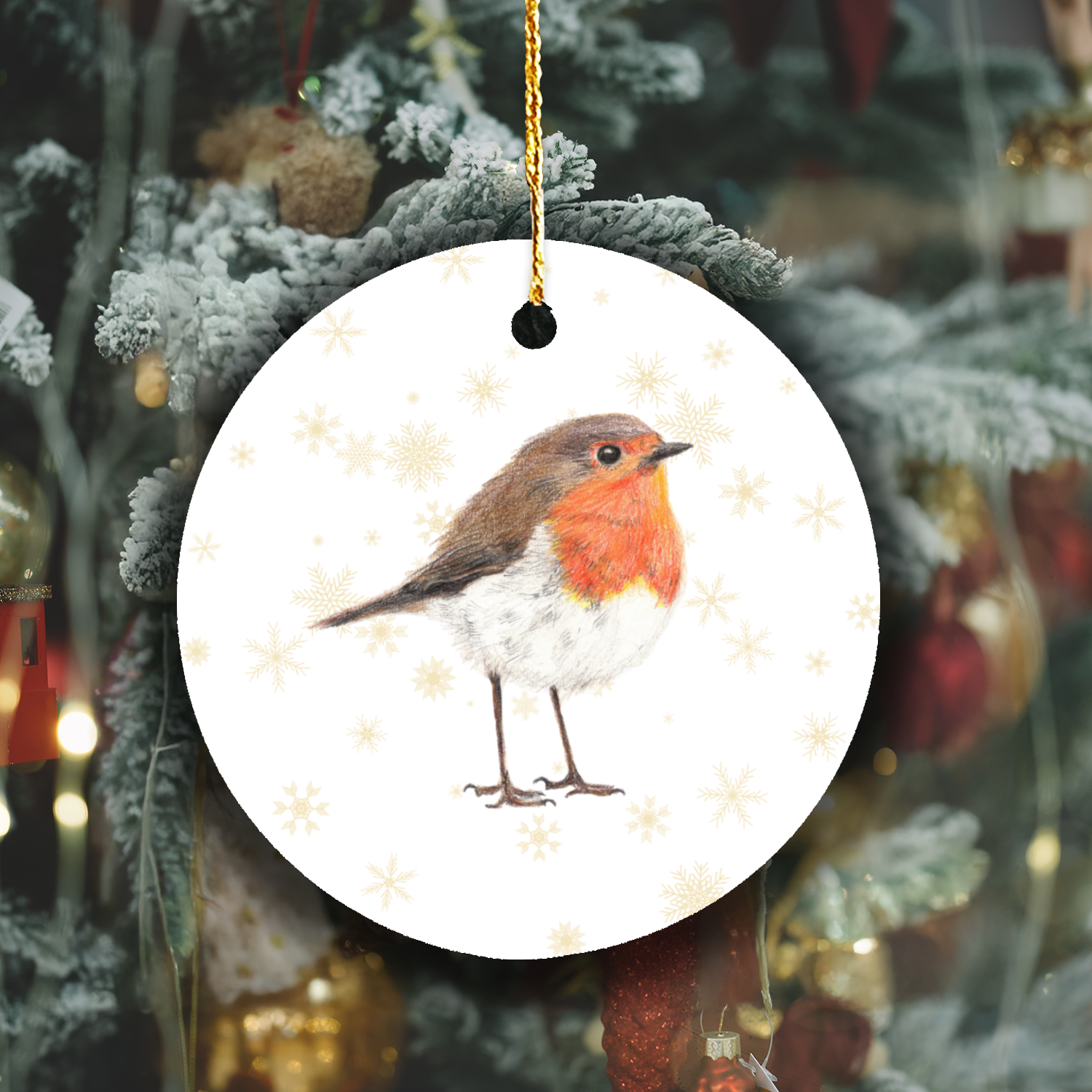 Hand Drawn Robin Christmas Tree Ornament Woodland Wildlife Decor
